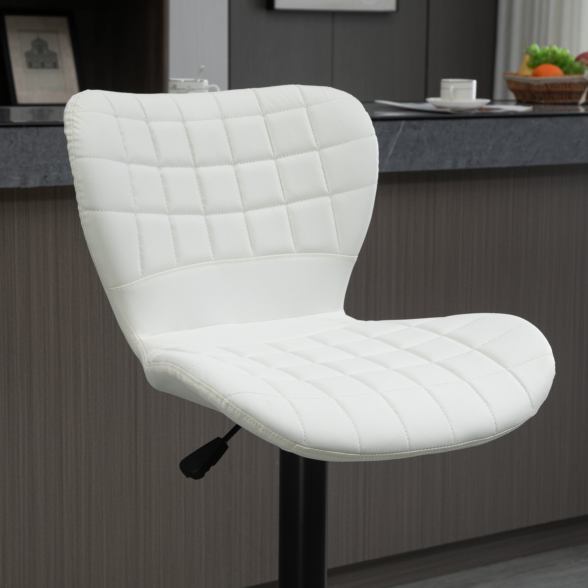 HOMCOM Bar Stools Set of 2 Adjustable Height Swivel Bar Chairs in PU Leather with Backrest & Footrest, White
