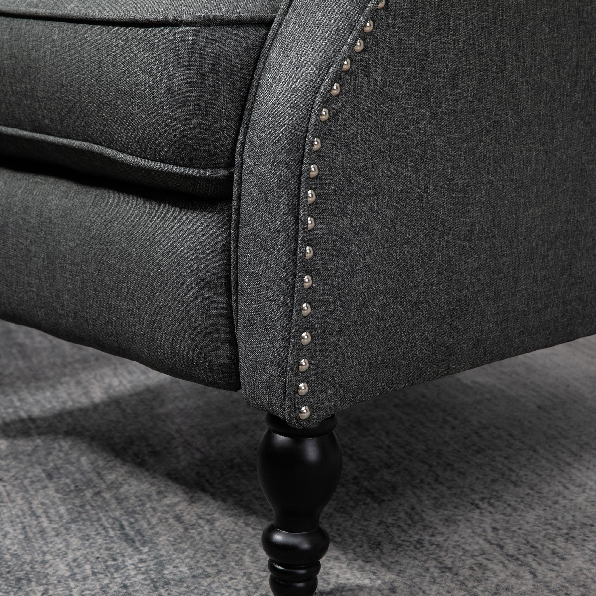 HOMCOM Wingback Reclining Chair with Footrest, Button Tufted Recliner Chair with Rolled Armrests for Living Room, Dark Grey