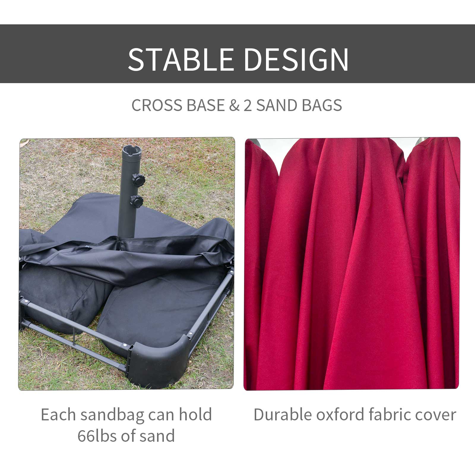 Outsunny 15' Outdoor Patio Umbrella with Twin Canopy Sunshade Steel Table Umbrella with Lift Crank, Cross base, Sandbag, Wine Red