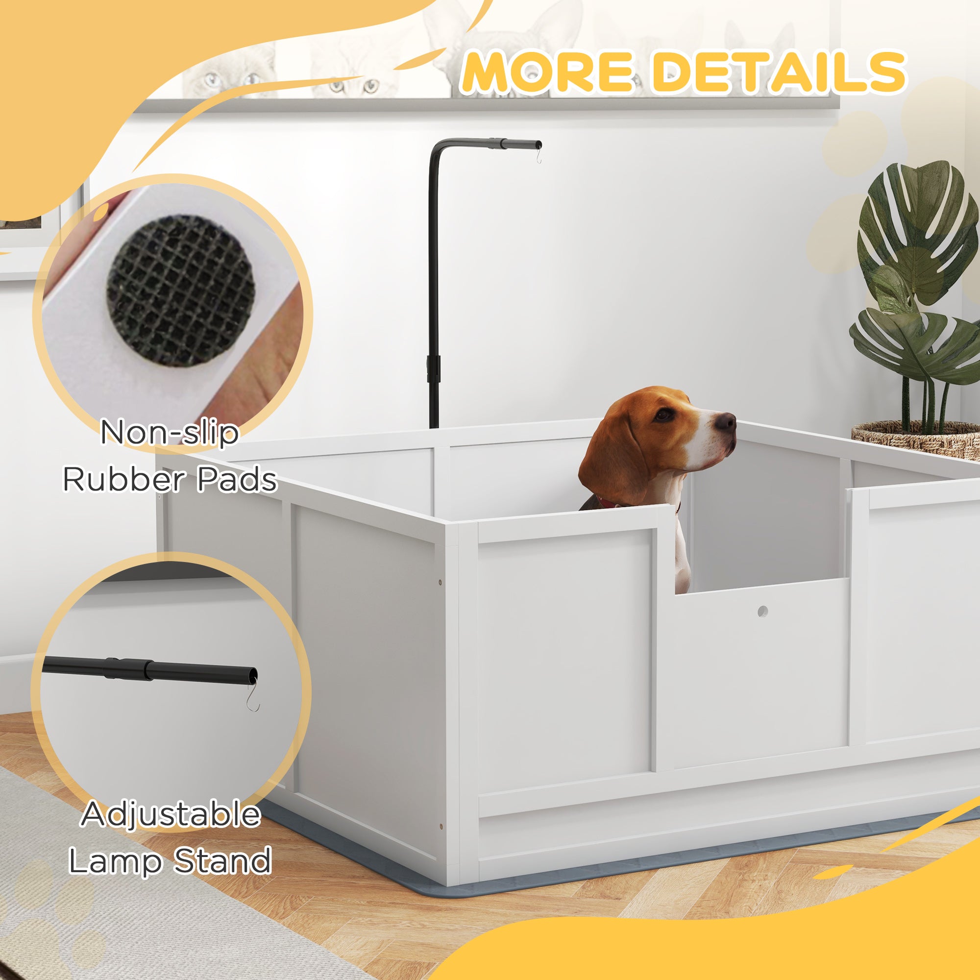 PawHut Whelping Box for Dogs with Retractable Light Stand, Waterproof Pad, Rail, Adjustable Height Door, 41" x 39"