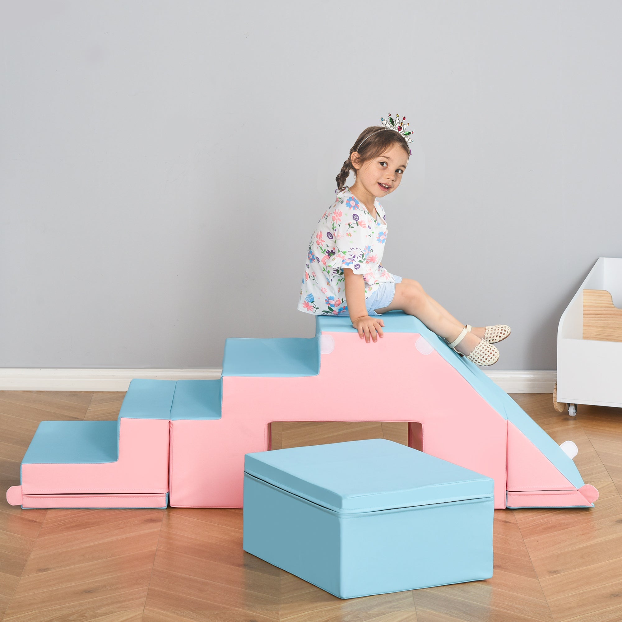 Qaba Kids Crawl and Climb Foam Play Set Toddler Nugget 2-Piece Interactive Set for Climbing, Crawling, Sliding Play Zone for Baby Preschooler 1-3 Years, Light Blue