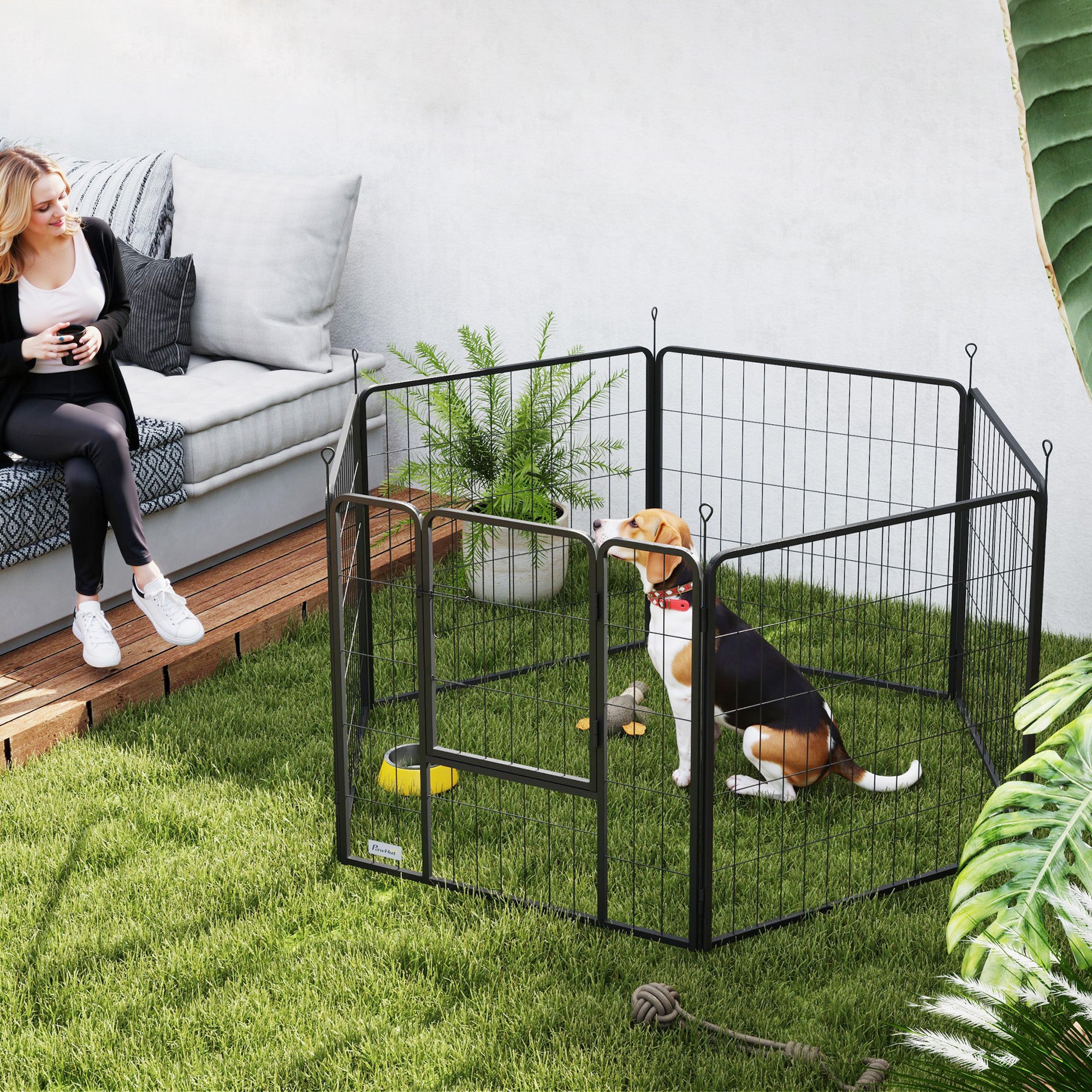 PawHut Heavy Duty Dog Playpen with Door for Medium Dogs, 6 Panels, 31.5"H