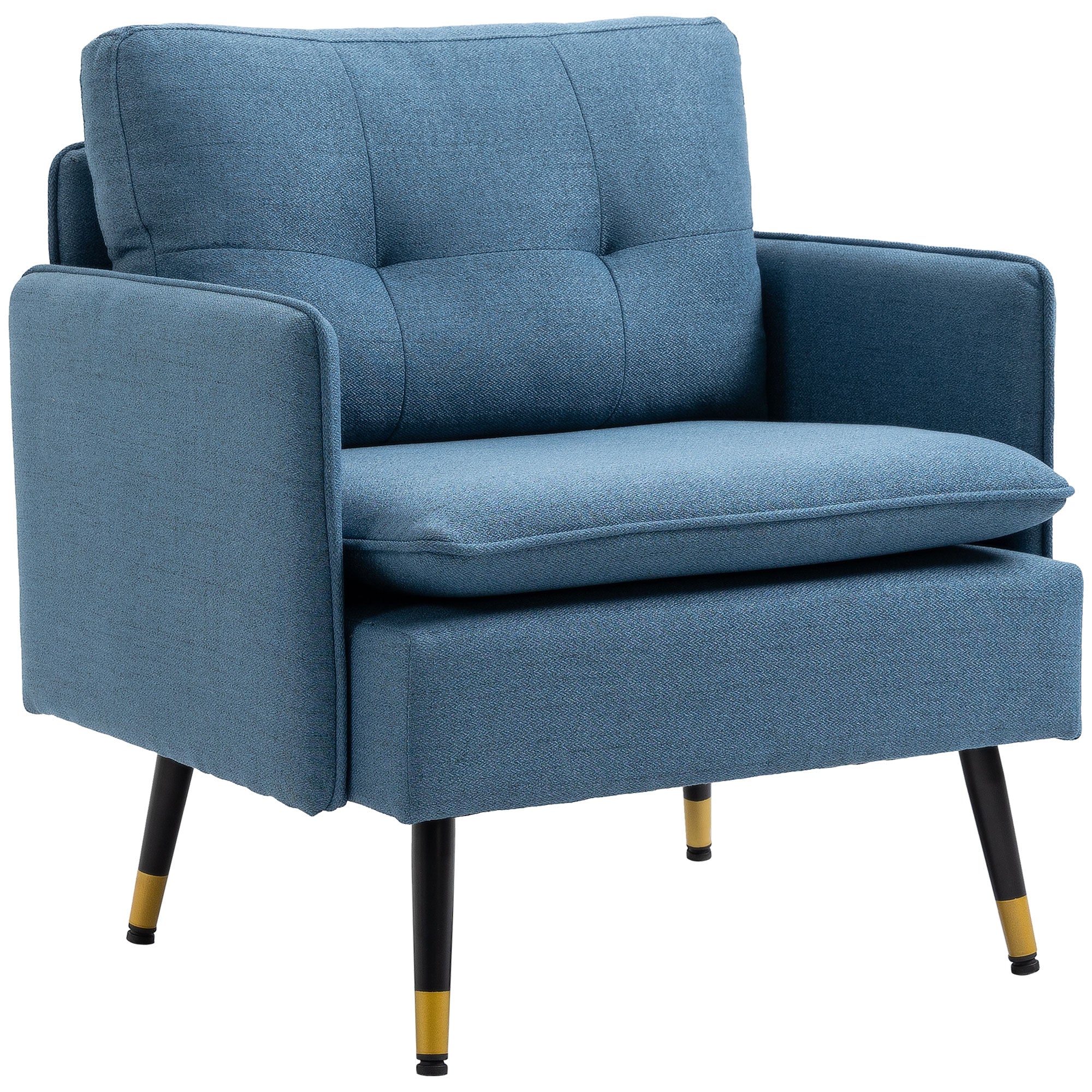 HOMCOM Modern Armchair, Upholstered Accent Chair with Tufted Back Cushion and Steel Legs for Living Room, Bedroom, Blue