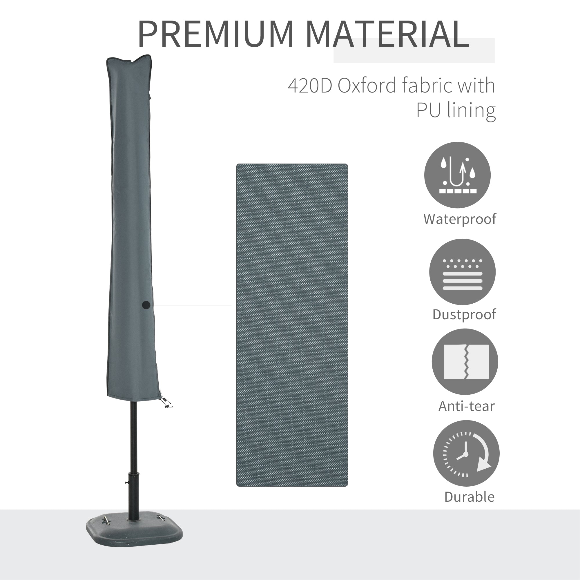 Outsunny Parasol Cover, Patio Cantilever Cover, Banana Umbrella Cover with Zipper, Grey