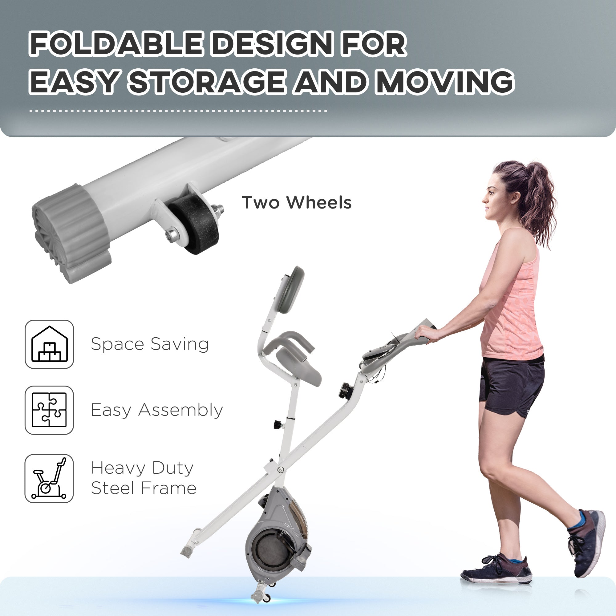 Soozier Folding Exercise Bike, Indoor Stationary Bike with 8-Level Magnetic Resistance and LCD Monitor, for Cardio Workout Grey