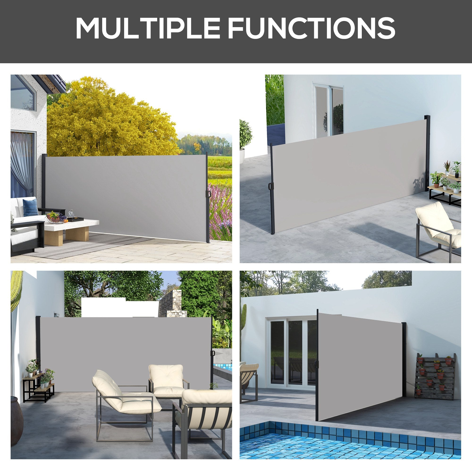 Outsunny 13' x 6' Retractable Side Awning, Outdoor Privacy Screen for Garden, Hot Tub, Balcony, Terrace, Pool, Light Grey