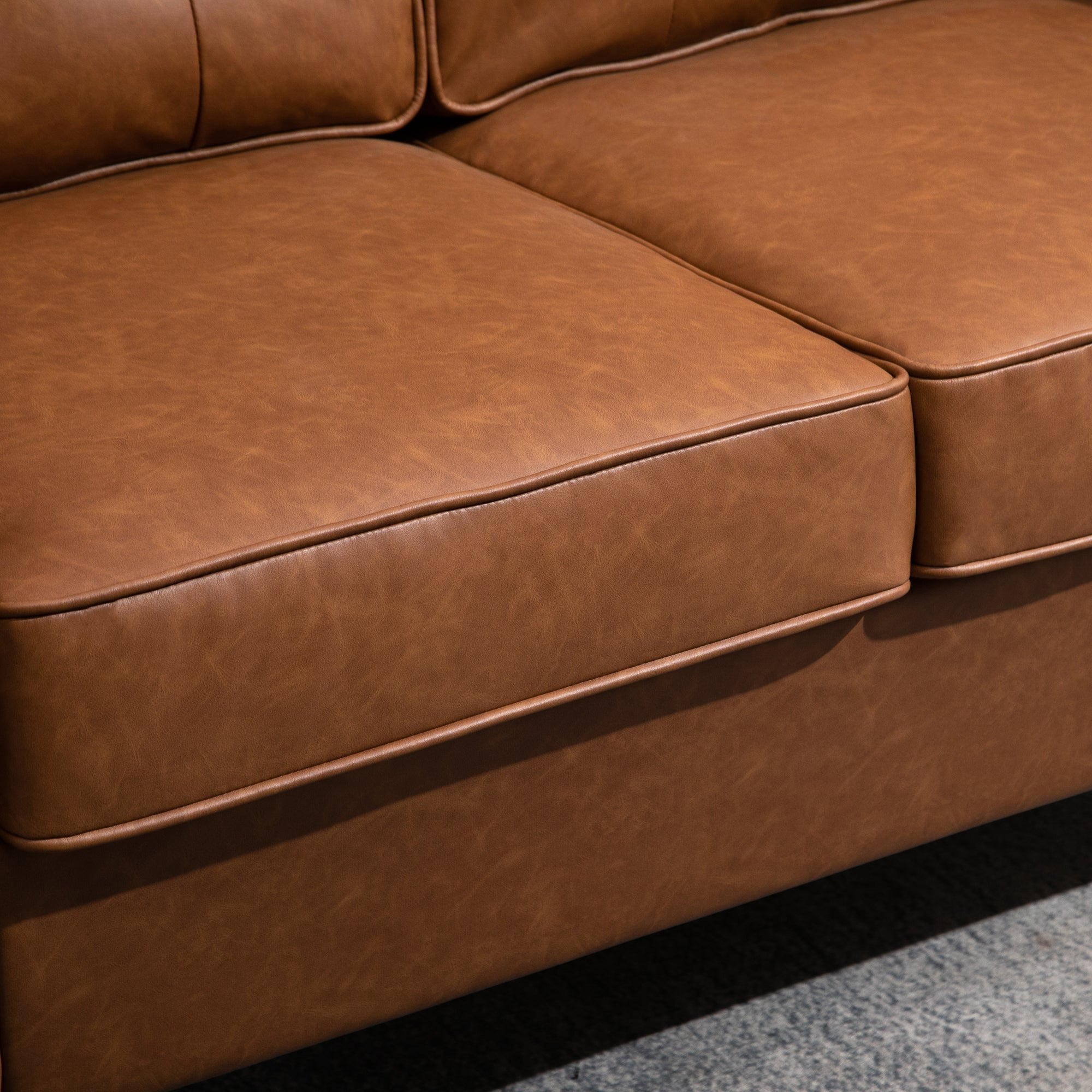 HOMCOM 51" PU Leather Loveseat, Upholstered Double Sofa Couch with Armrests, Tufted Backrest, Pocket Spring and Sponge Padded Cushion for Living Room, Bedroom, Home Office, Brown