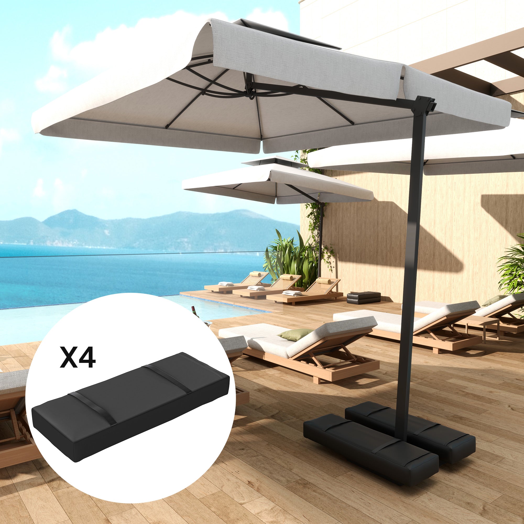Outsunny 4PCS Patio Umbrella Base Weight Bag, Umbrella Stand Weights with Handles, 55 lbs with Sand Filling, Patio Umbrella Weights for Offset/Cantilever Umbrella Stand Base, Black