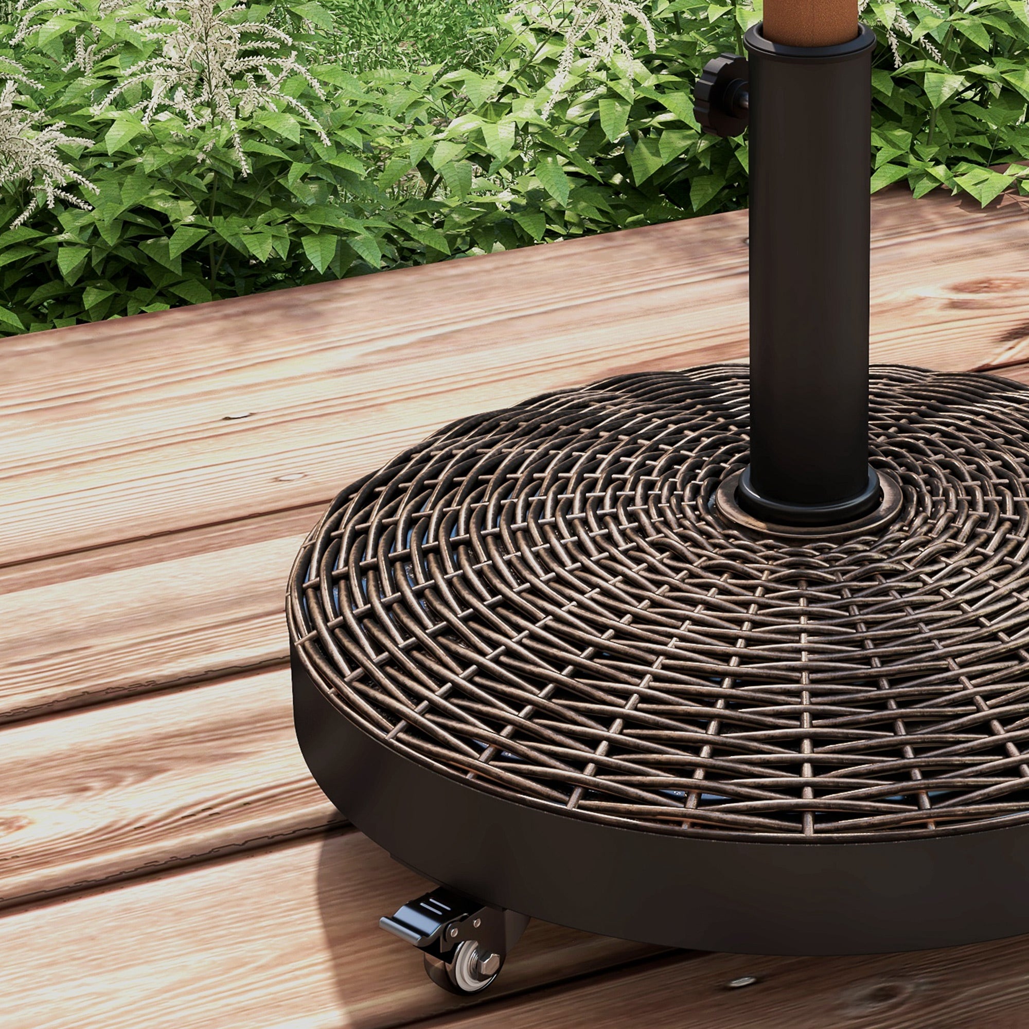 Outsunny 20.5" Round Parasol Base Resin Patio Umbrella Base Garden Parasol Holder Outdoor Offset Weight Stand with Wheels Bronze