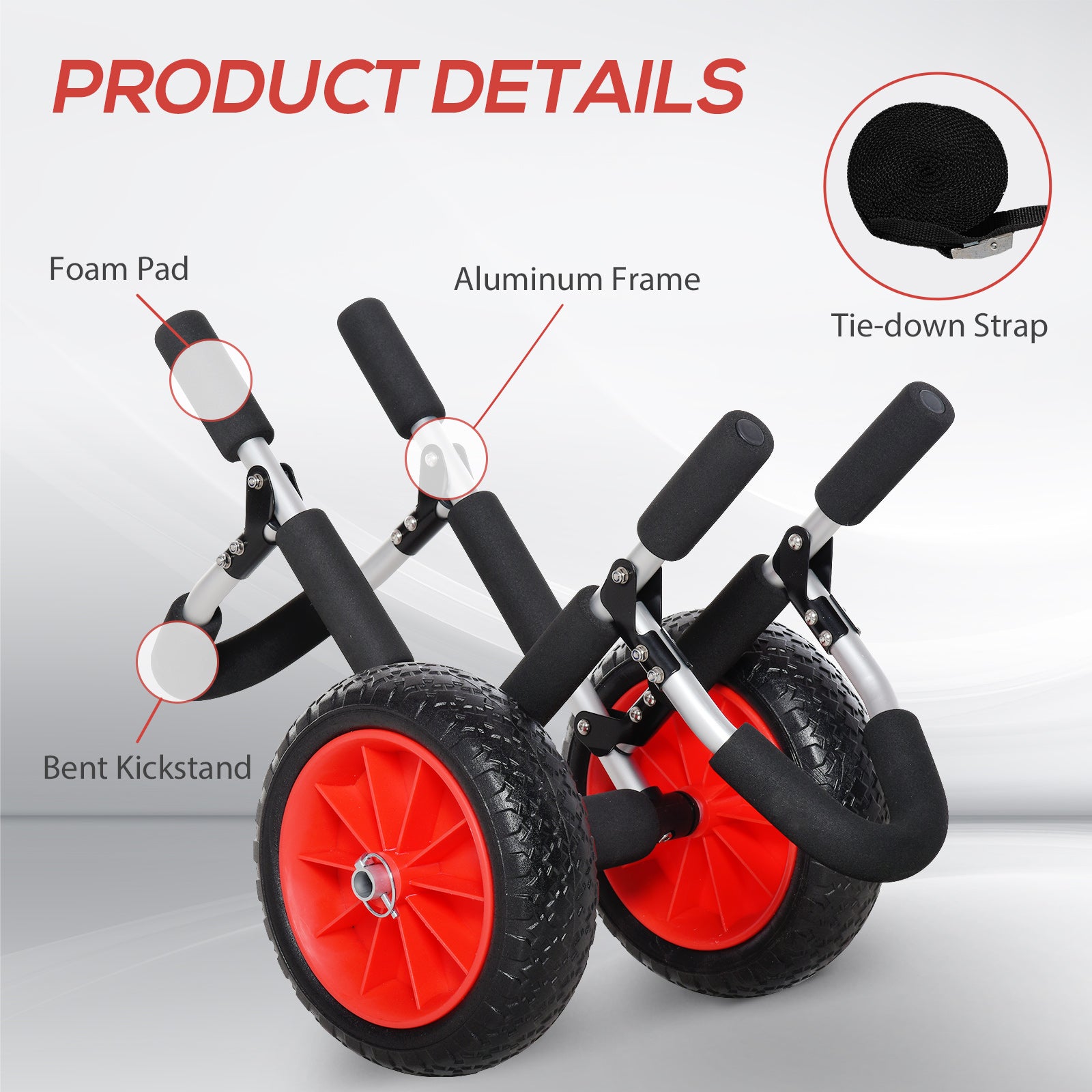 Outsunny Stand-Up Paddleboard Dolly, Aluminum Surfboard Trolley, Foldable Rolling Cart for SUPs Boat Canoe Carrier Tote Dolly Trolley Float Mat, Jon Boat Easy Transport Cart Wheeled Cart