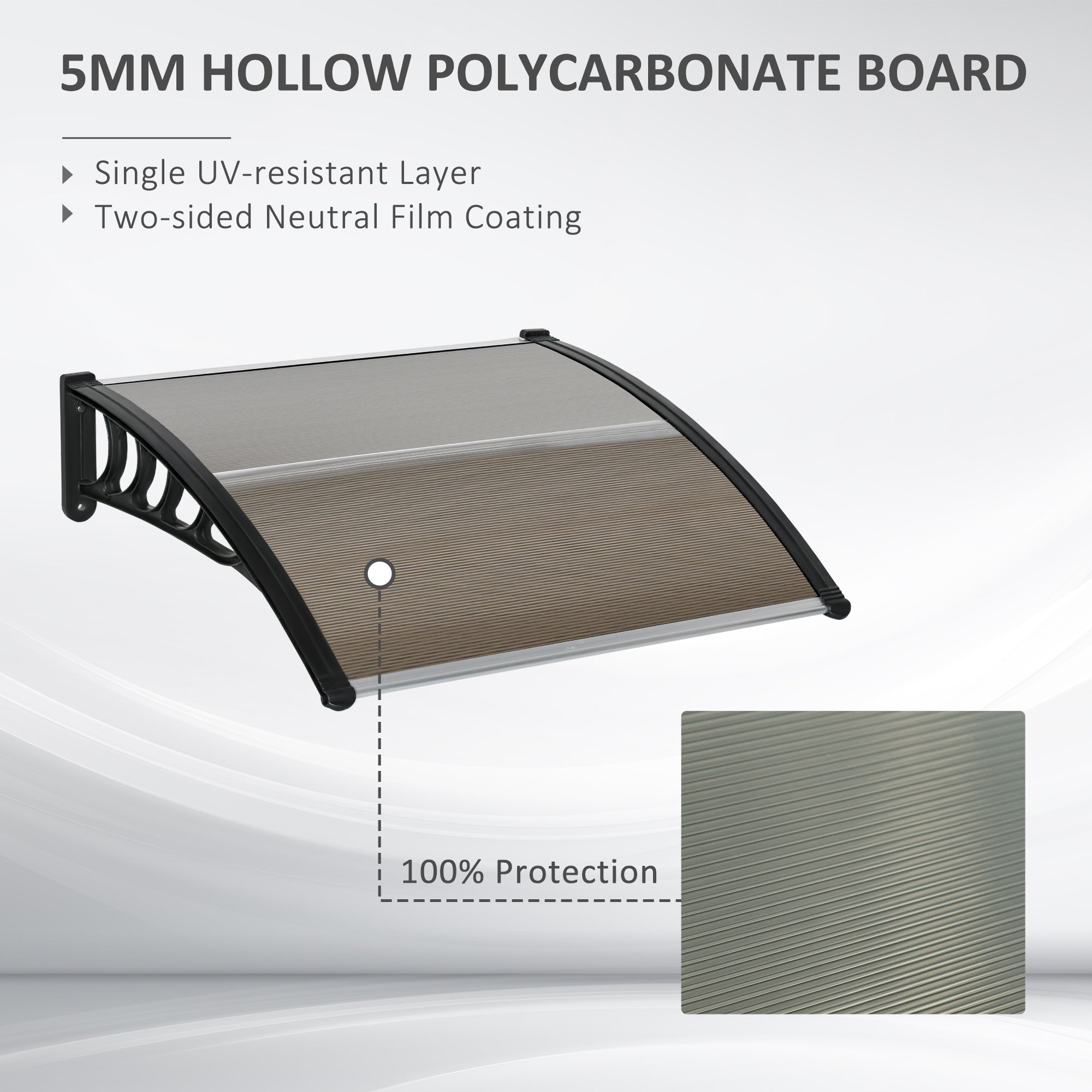 Outsunny Awning Door Canopy, 40.6" x 38" Polycarbonate Front Door Outdoor Patio Cover with Hollow Sheet for UV Protection, Brown