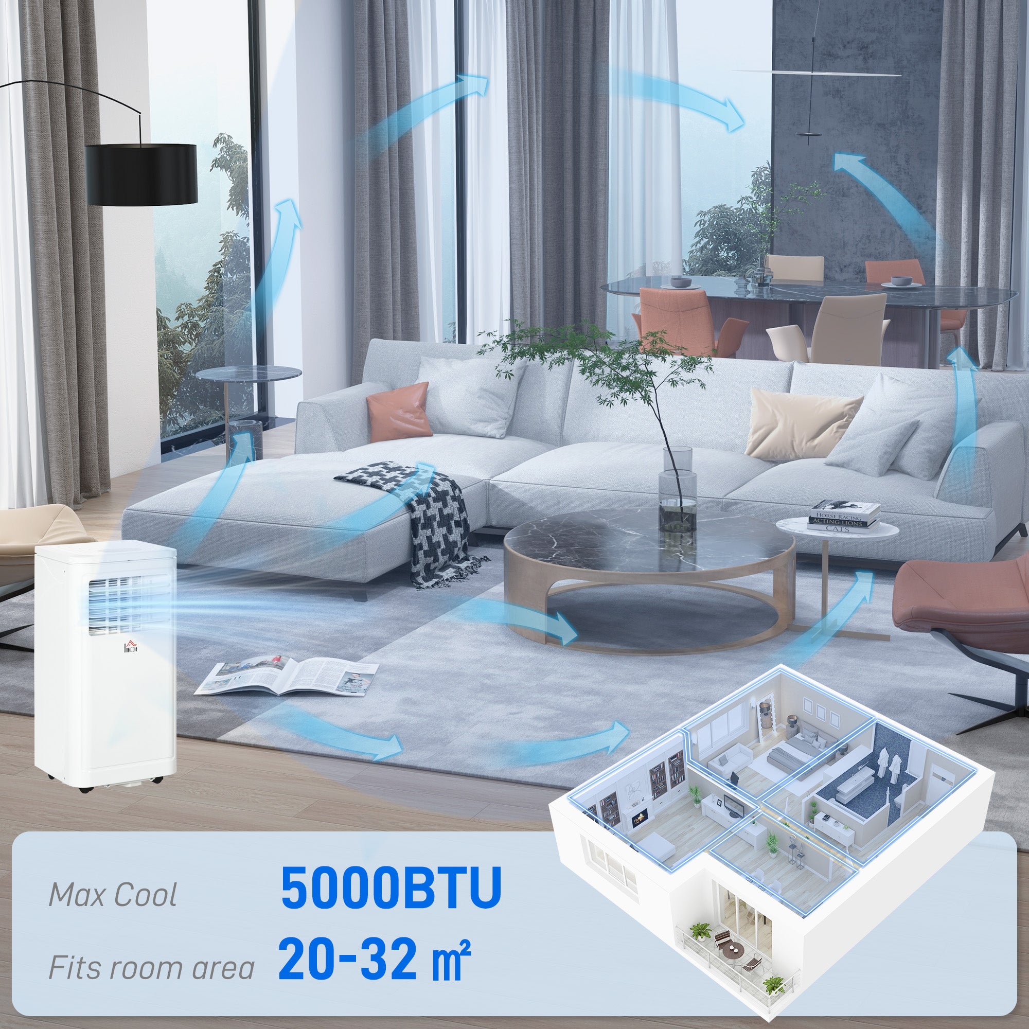 HOMCOM 8000 BTU Portable Air Conditioner with Cooling, Dehumidifier, Remote Control, 24-Hour Timer, Window Mount Kit, Cream
