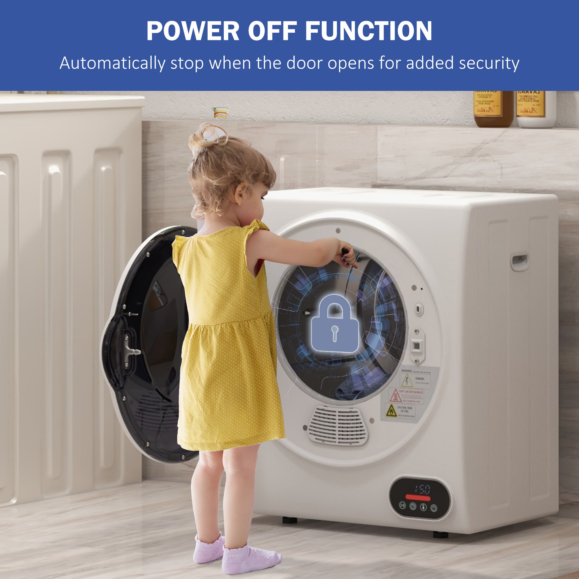 HOMCOM 1.5 cu.ft Portable Compact Clothes Laundry Dryer with Intelligent Drying for Apartments Dorms RVs, 850W, White