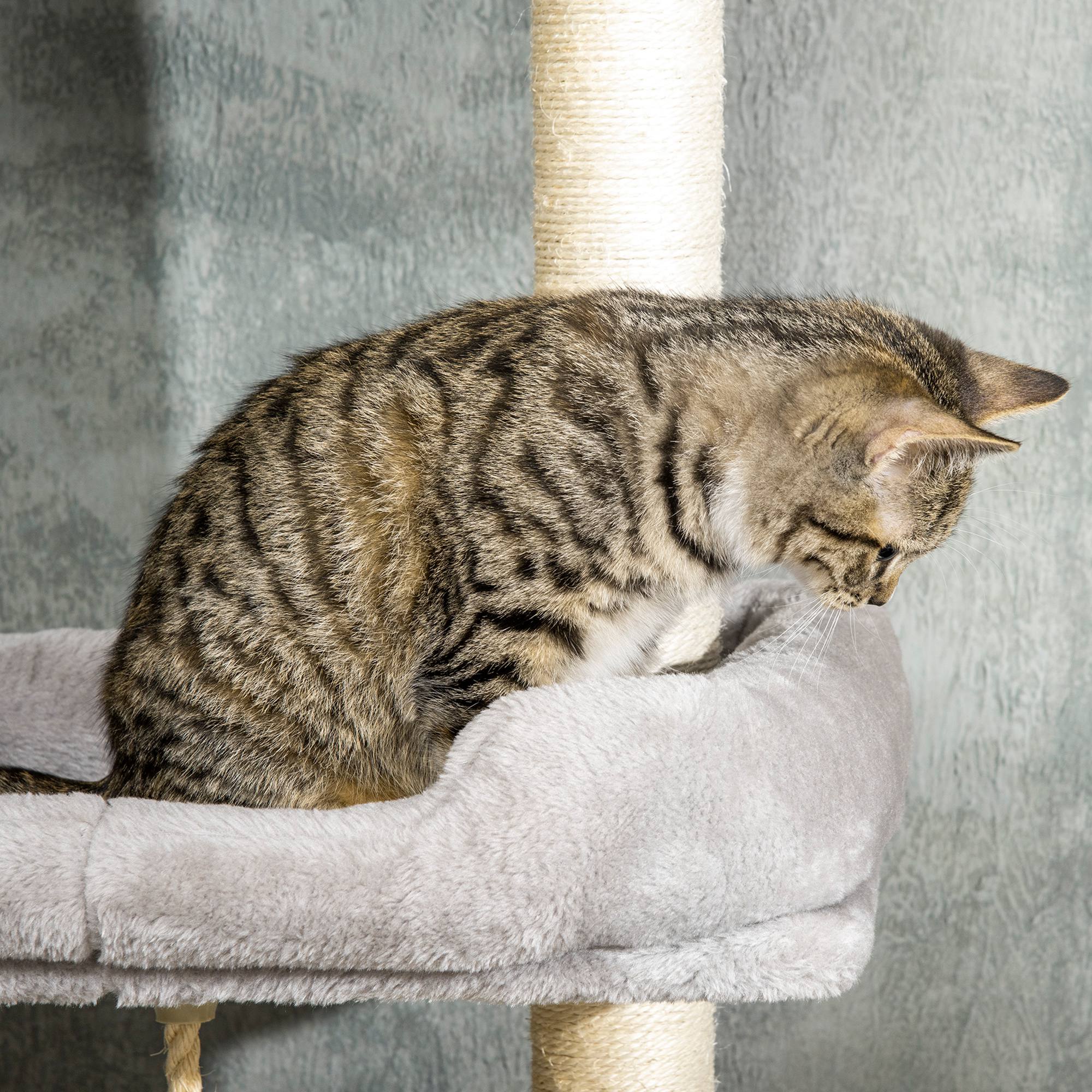 PawHut Cat Tree Floor to Ceiling Cat Tower Height Adjustable( 85-101 Inches), Tall Large Cat Climbing Activity Center with Scratching Posts Cat Condo Cozy Bed, Grey