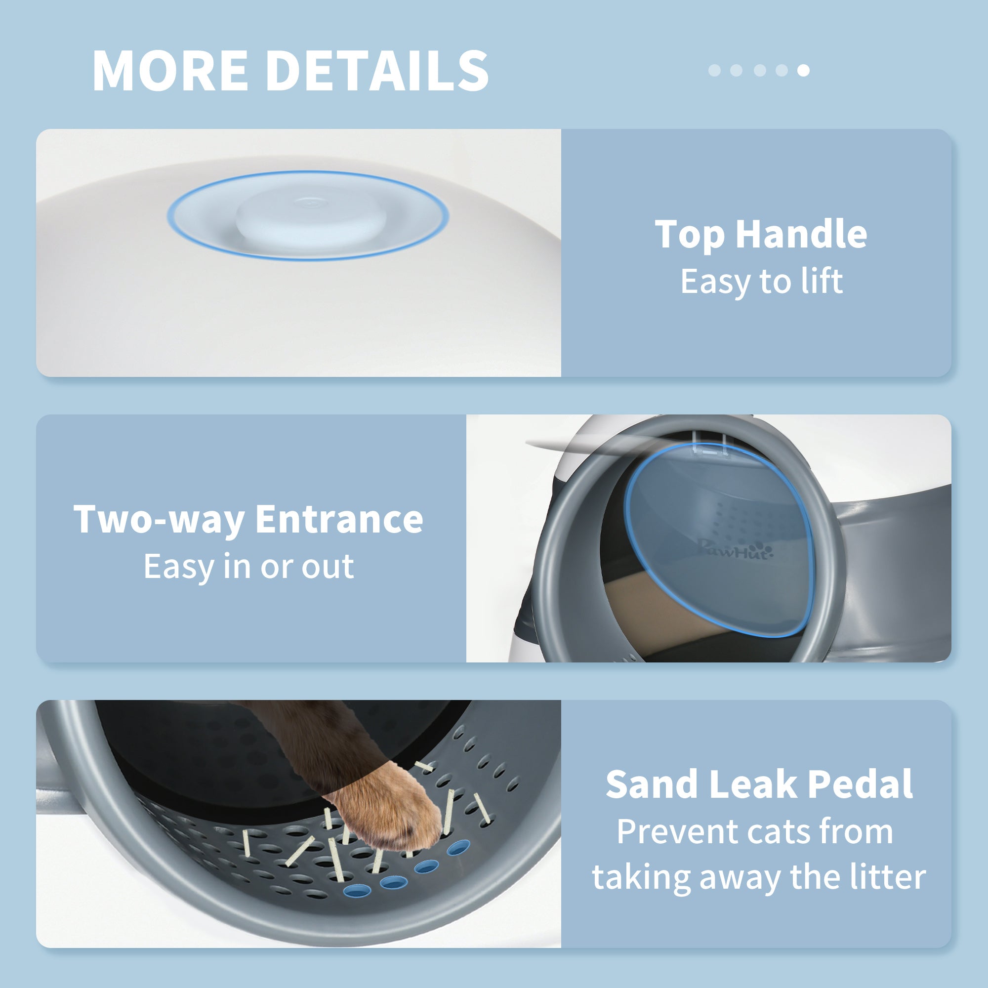 PawHut Foldable Large Cat Litter Box with Lid, Covered Kitten Litter Box w/ Automatic Cat Litter-Proof Sides, Deodorization, Easy to Clean, White and Grey