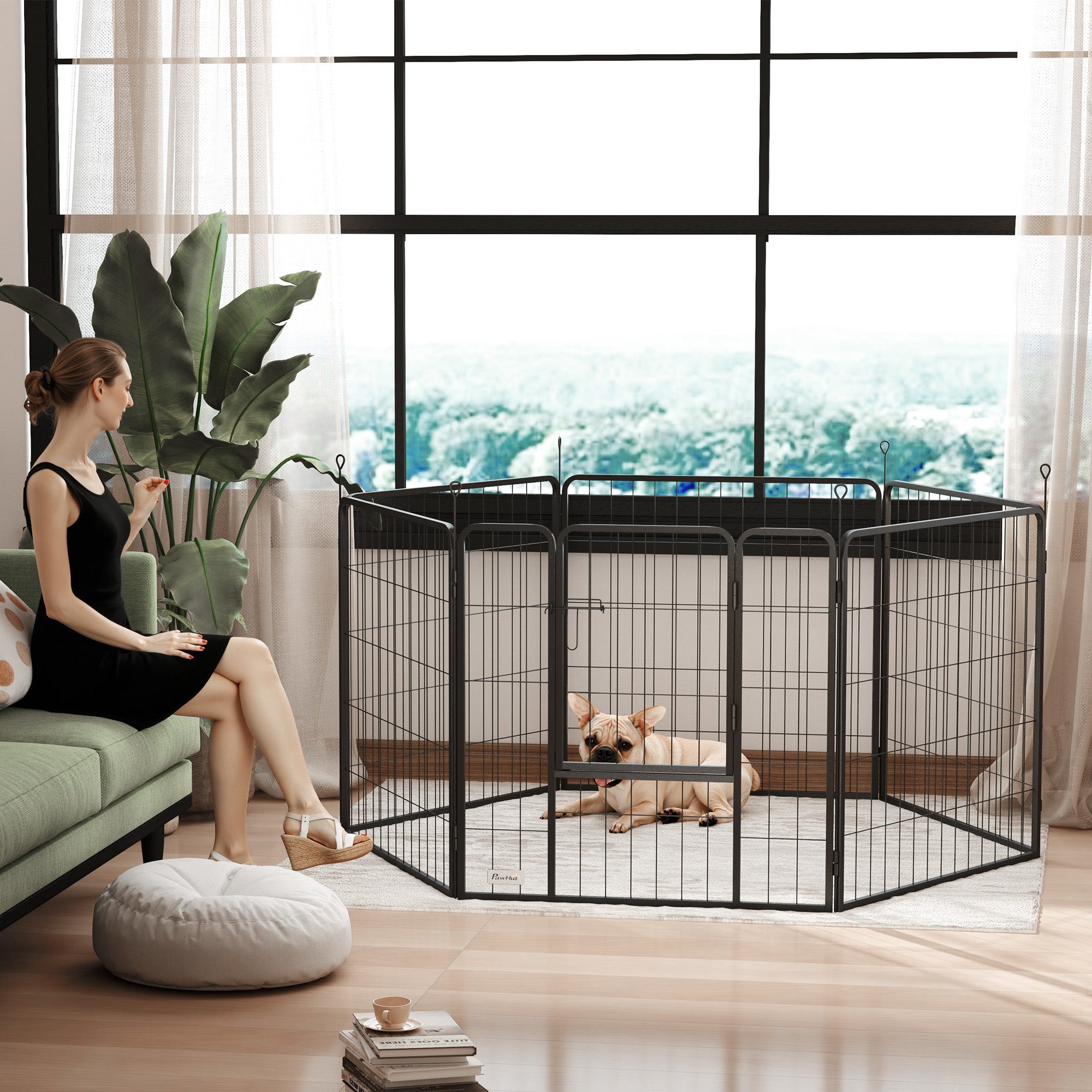 PawHut Heavy Duty Dog Playpen with Door for Medium Dogs, 6 Panels, 31.5"H
