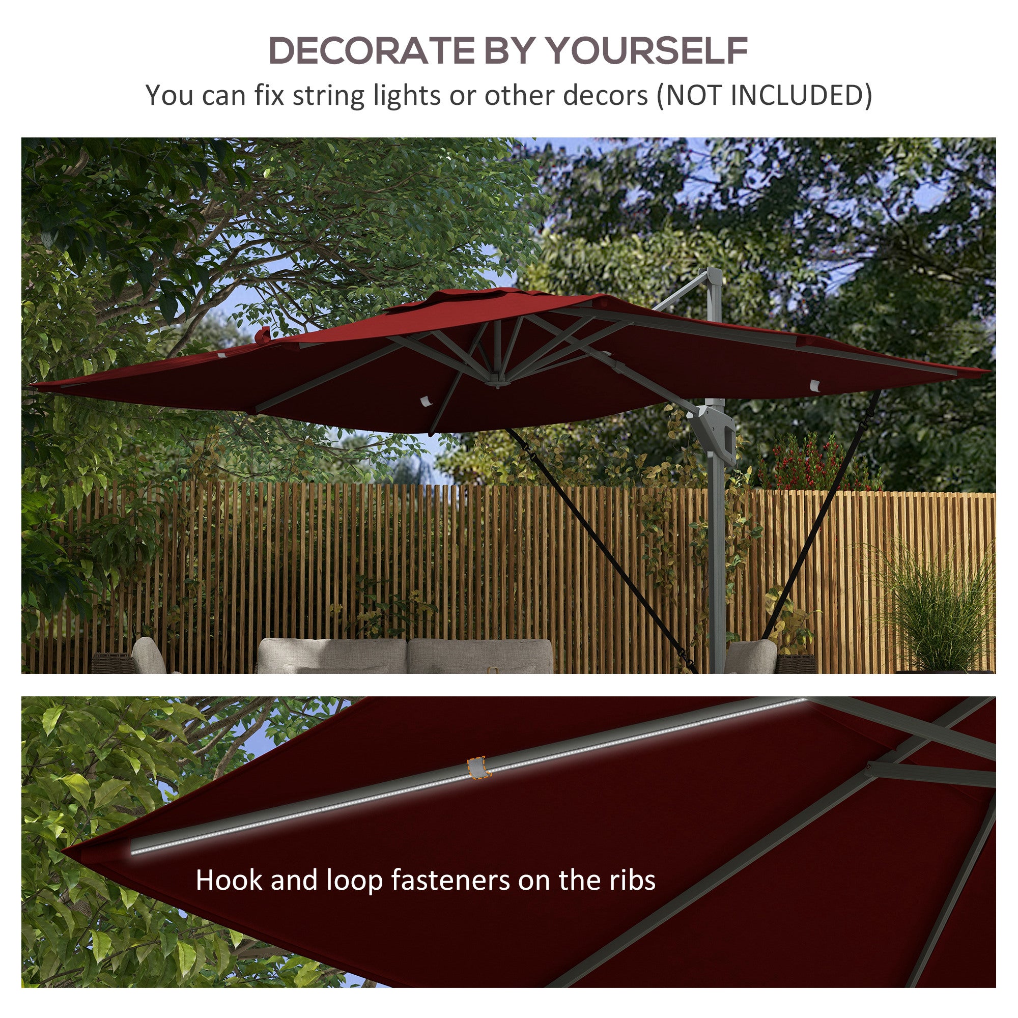 Outsunny 13 FT Cantilever Umbrella, Aluminum Hanging Offset Umbrella with 360°Rotation, Crank, Tilt, Cross Base, Red