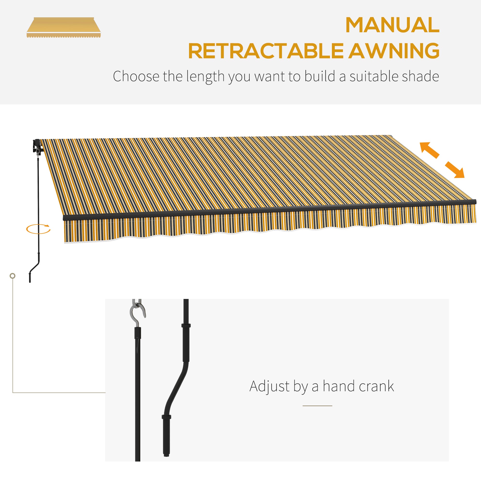 Outsunny 13' x 10' Retractable Awning, 280gsm UV Resistant Sunshade Shelter, for Deck, Balcony, Yard, Amber and Dark Grey