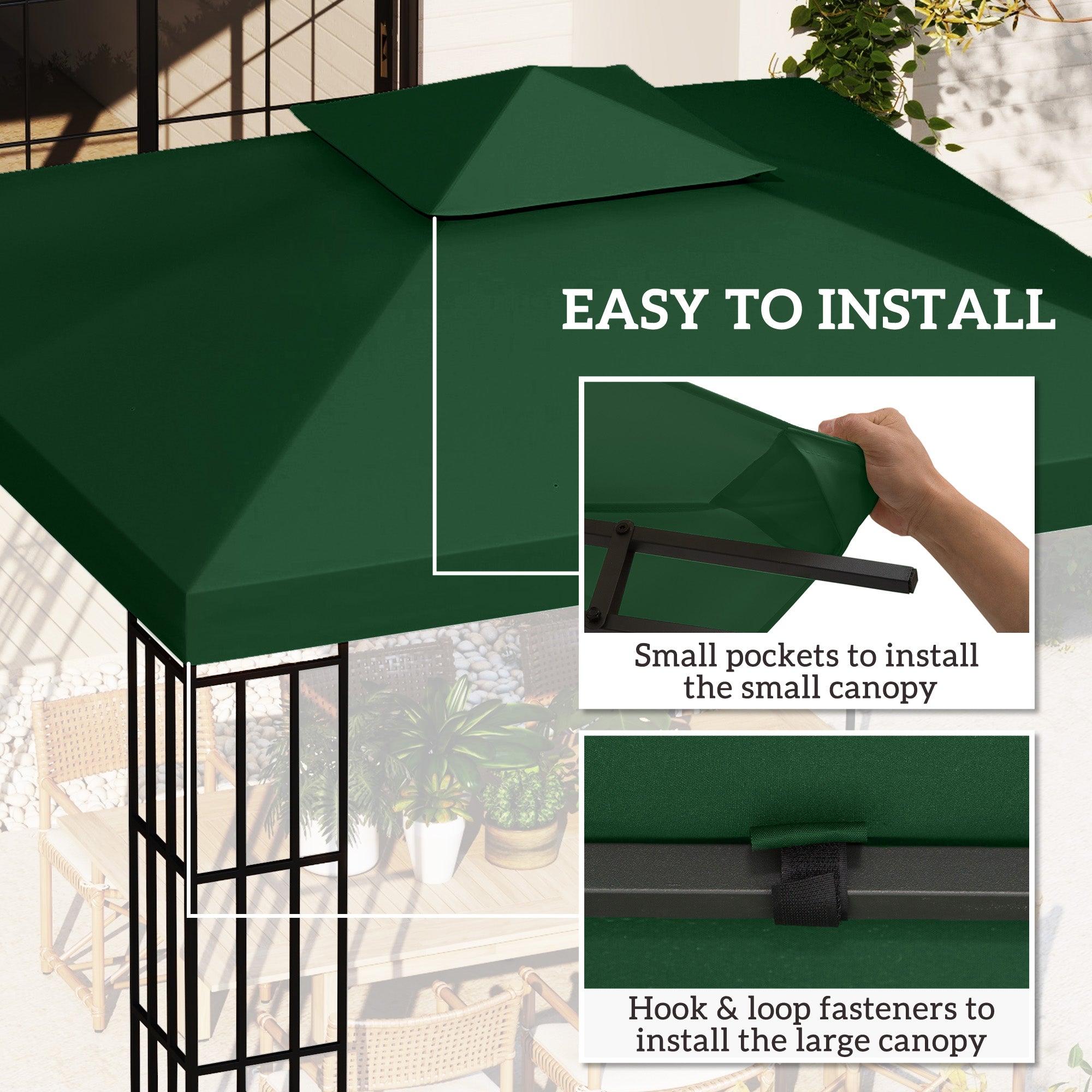 Outsunny 9.8'x9.8' Canopy Replacement 2-Tier Gazebo Canopy Top Cover, Green