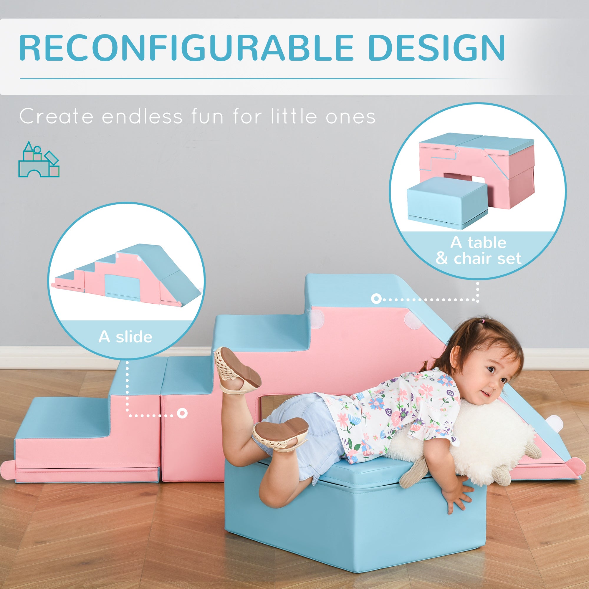 Qaba Kids Crawl and Climb Foam Play Set Toddler Nugget 2-Piece Interactive Set for Climbing, Crawling, Sliding Play Zone for Baby Preschooler 1-3 Years, Light Blue