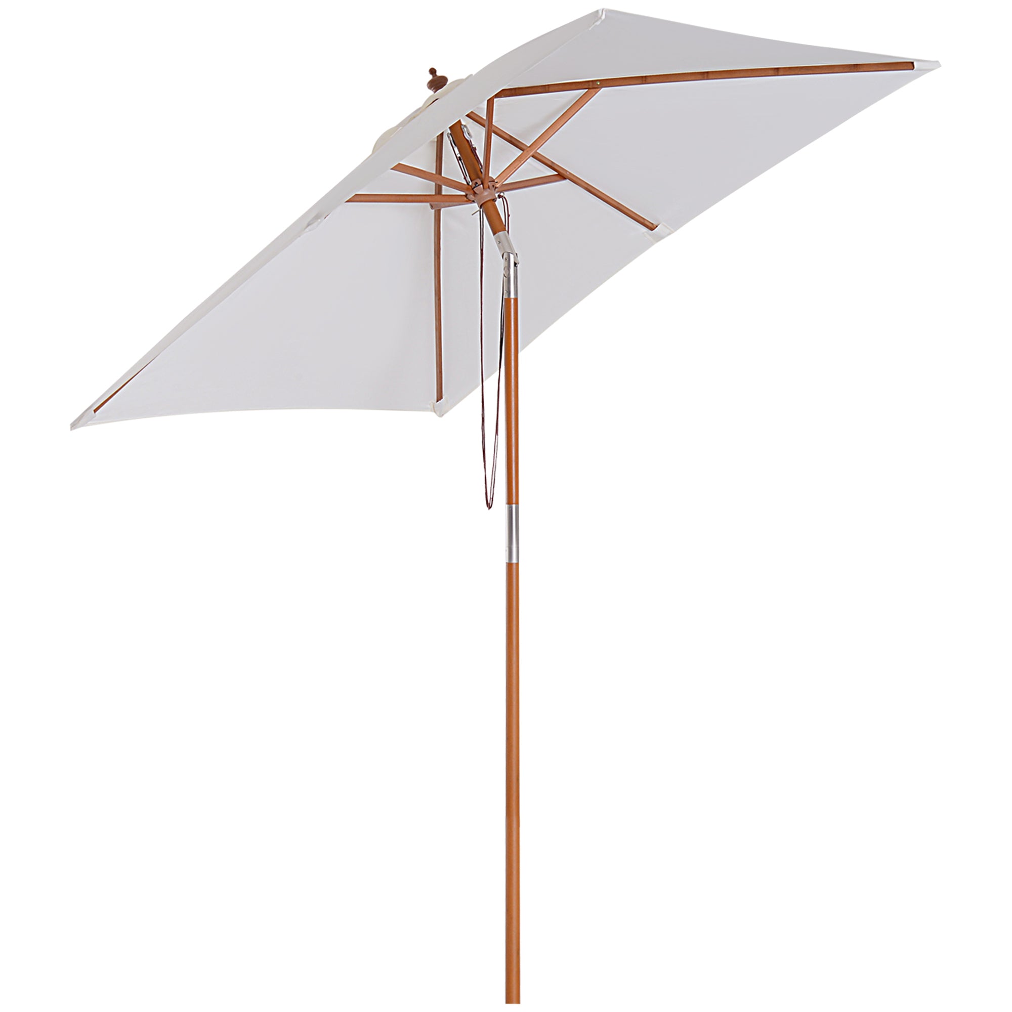 Outsunny 6.6x5ft Fir Wooden Patio Umbrella Square Market Parasol Tilt Mechanism 6 Ribs Garden Sunshade, Cream White
