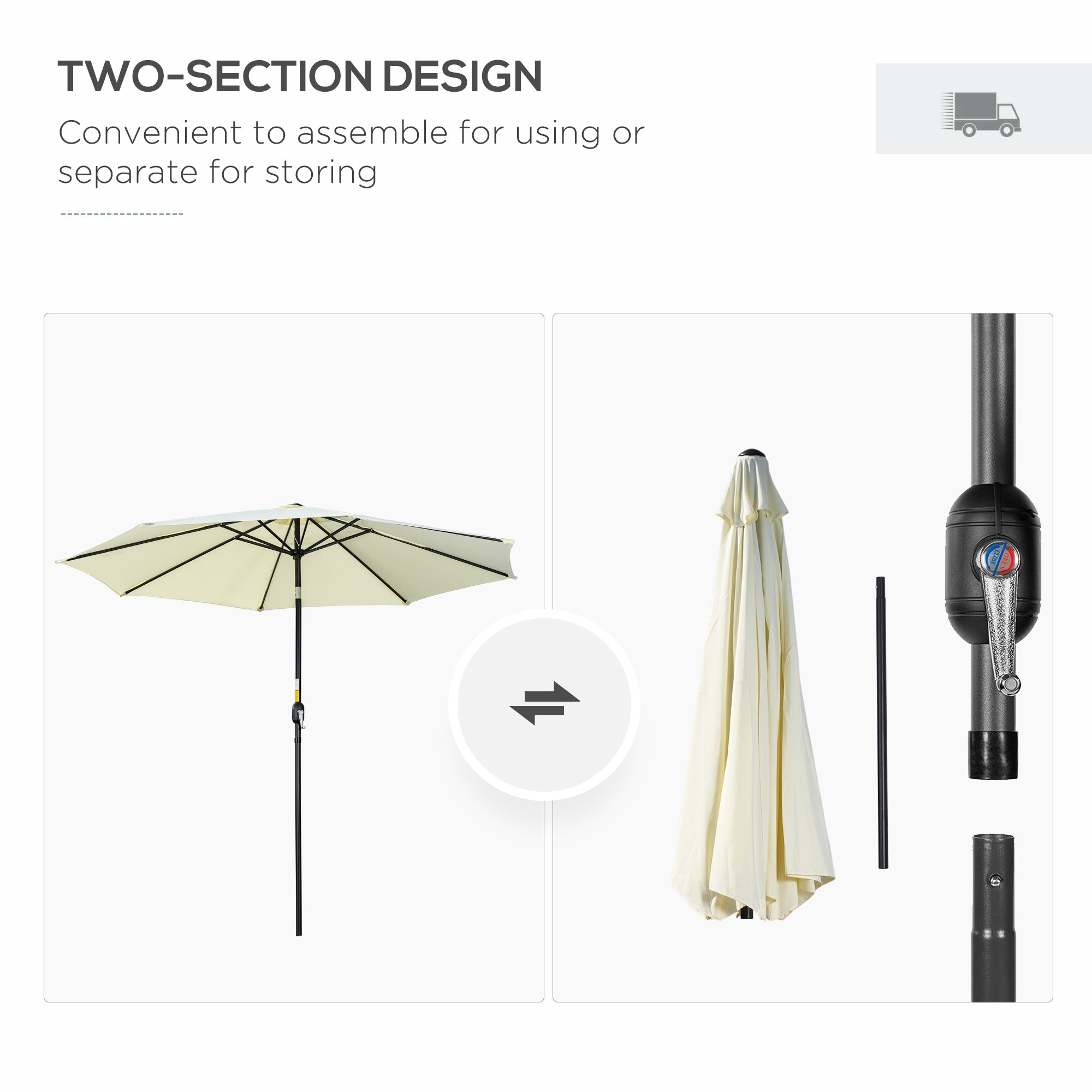 Outsunny 10' x 8' Round Market Umbrella, Patio Umbrella, Outdoor Parasol with Crank Handle, Tilt for Garden, Bench, Lawn, Beige