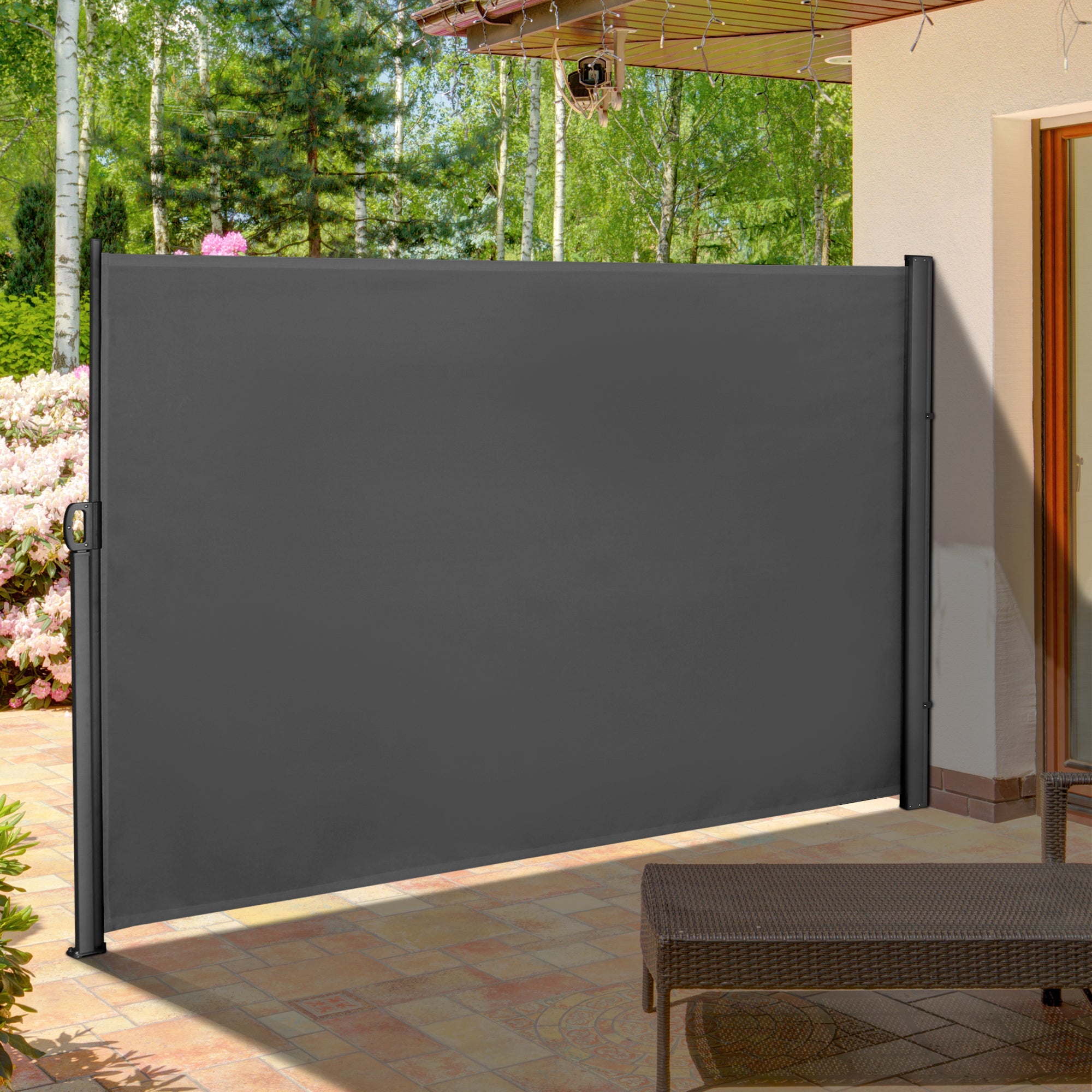 Outsunny 118" x 71" Outdoor Folding Privacy Screen Retractable Side Awning Patio with Resistance to UV Rays and Wind Grey