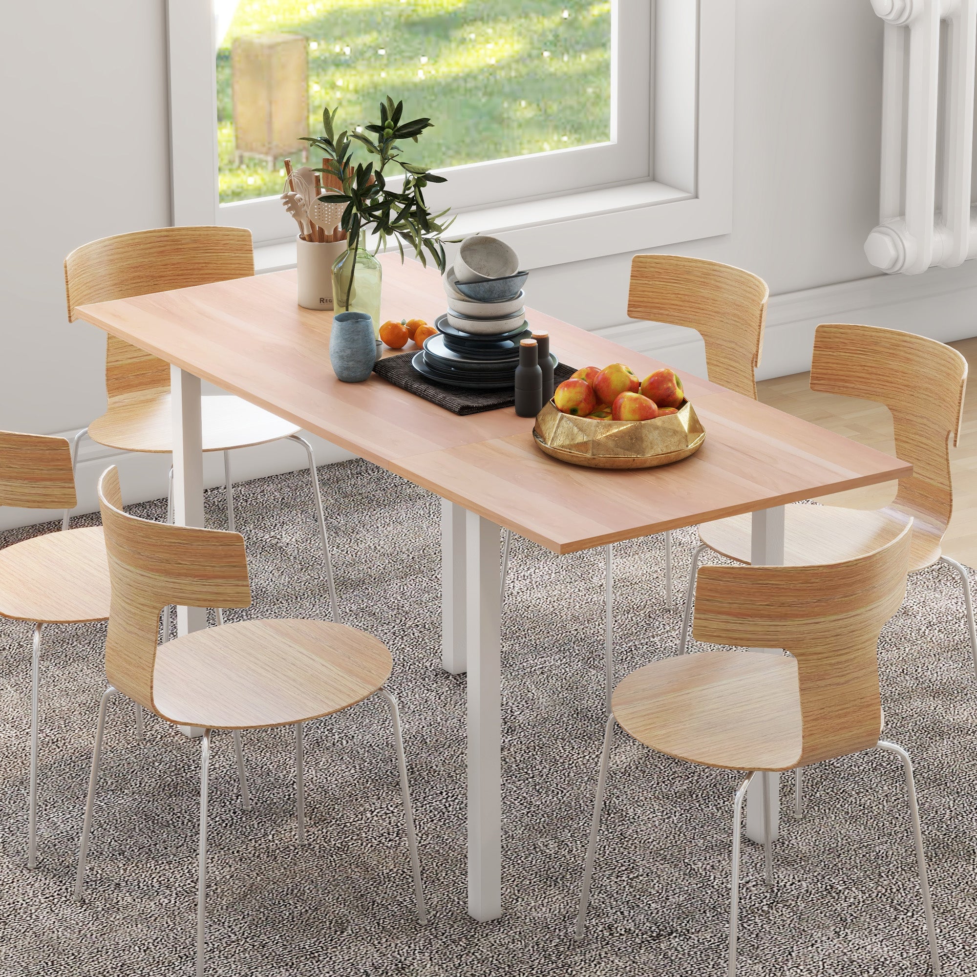 HOMCOM Extending Kitchen Table For Six, Expandable Dining Table for Small Spaces, Folding Dining Table, Natural