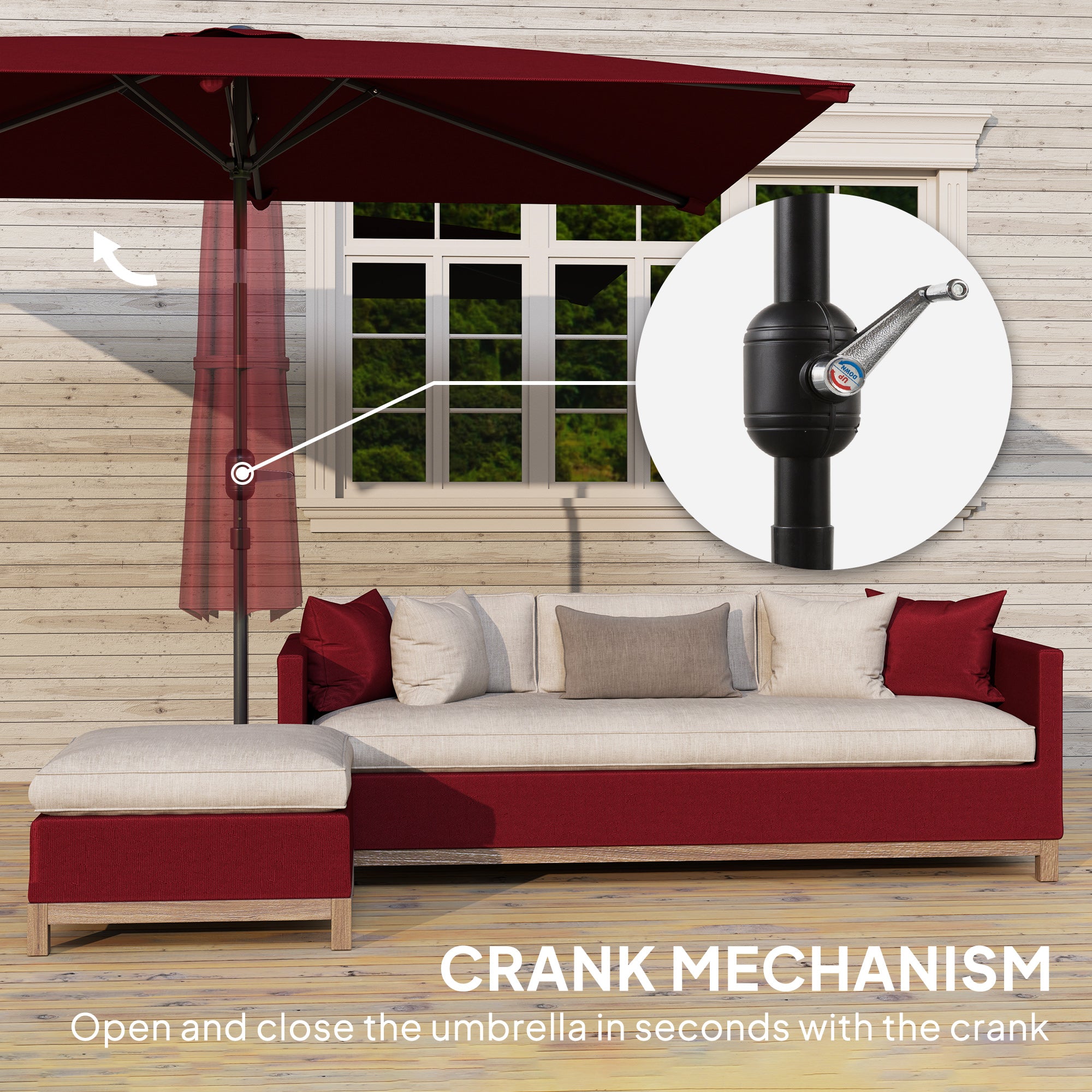 Outsunny 6.6x9.6ft Rectangle Aluminum Tilt Patio Umbrella, Garden Market Parasol, Outdoor Sunshade Canopy with Crank, Wine Red