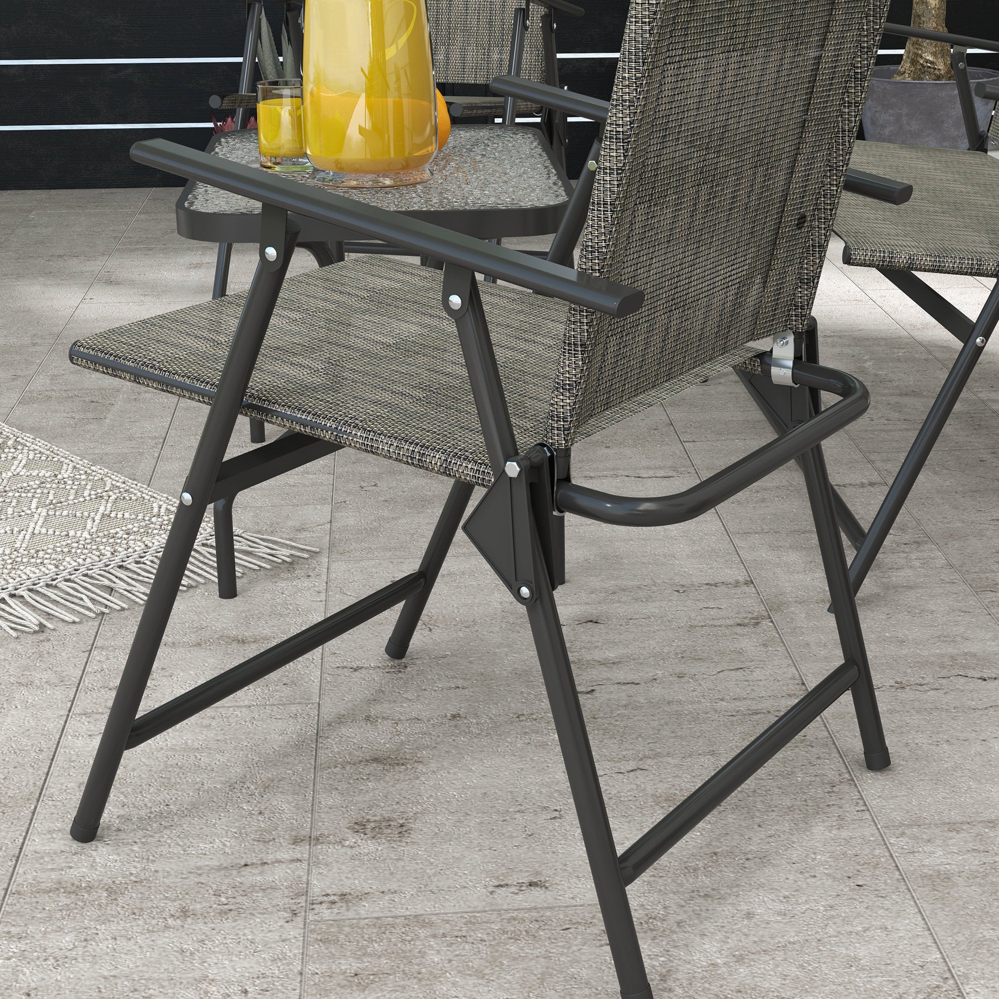 Outsunny Outdoor 4 Pieces Patio Furniture Set, Garden Set with Two Foldable Armchairs, a Loveseat & Glass Top Table, Mixed Brown