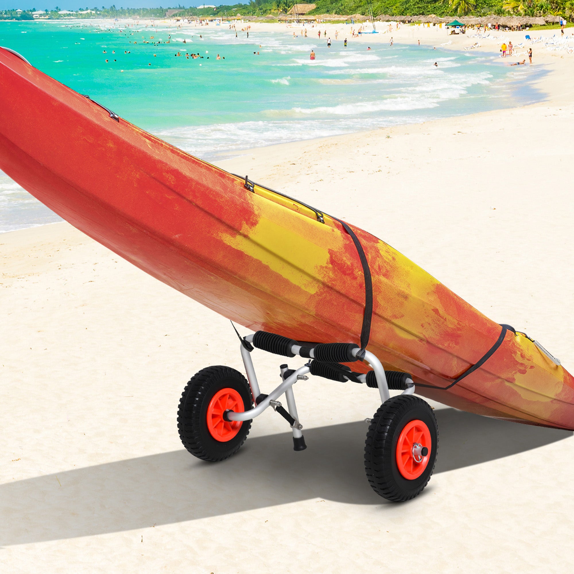 Soozier Kayak Cart Dolly with Flat-Free Wheels and Aluminum Frame for Kayaks, Canoes, Paddleboards, Folding Design, Silver