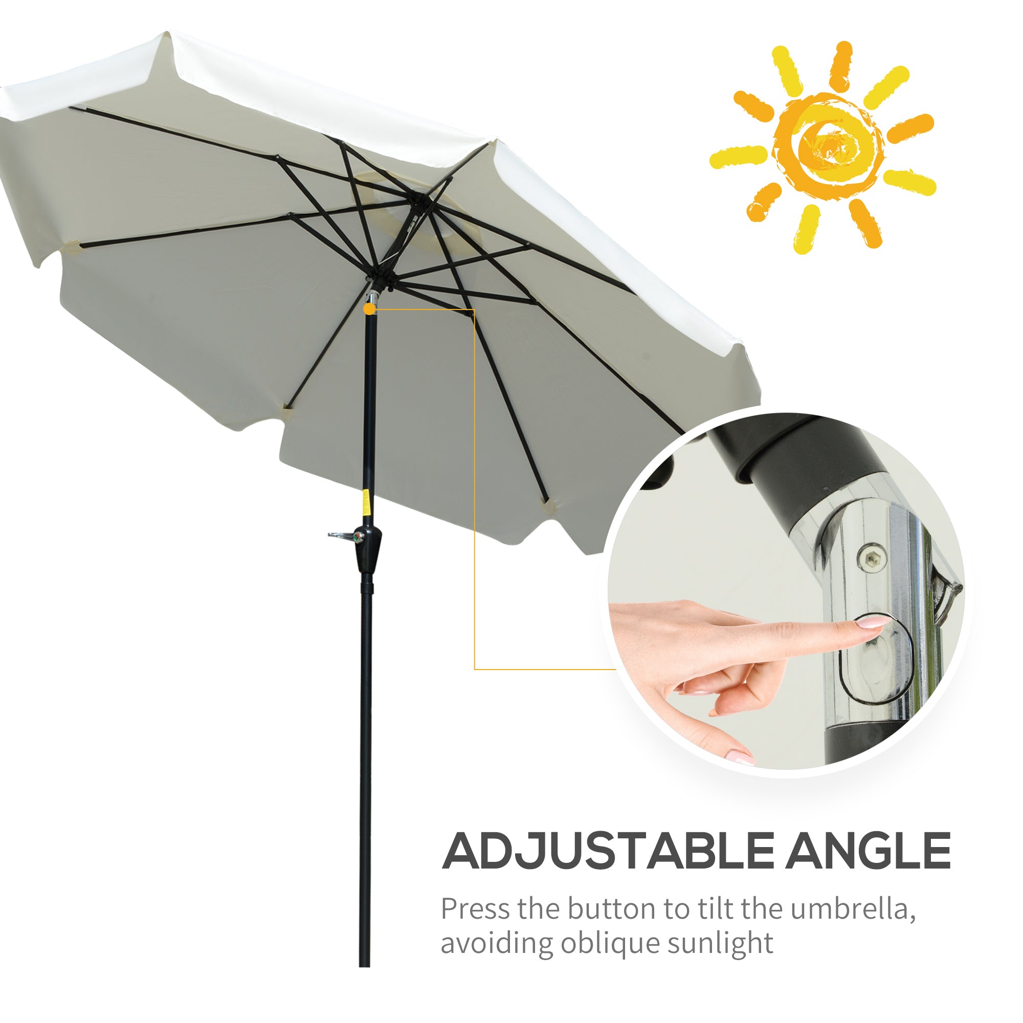 Outsunny 8.5 ft Outdoor Market Table Umbrella, Round Patio Umbrella with Tilt and Crank for Garden, Backyard, Deck, Cream White