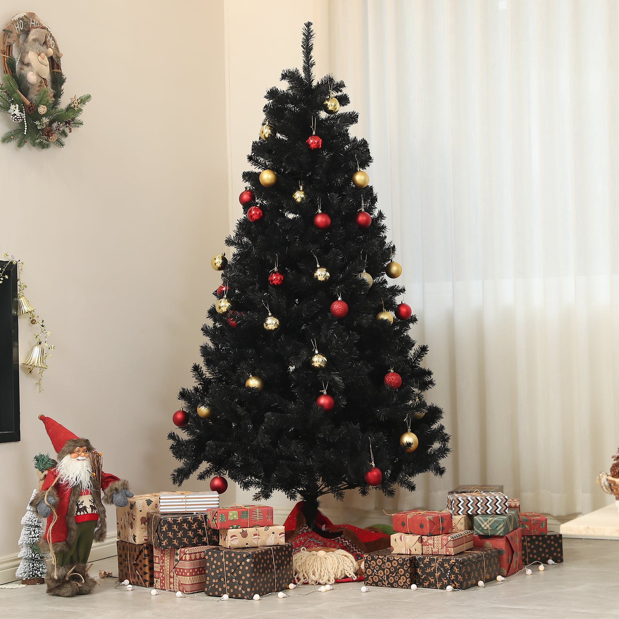 HOMCOM 6ft Artificial Christmas Trees with Auto Open and Steel Base, Black