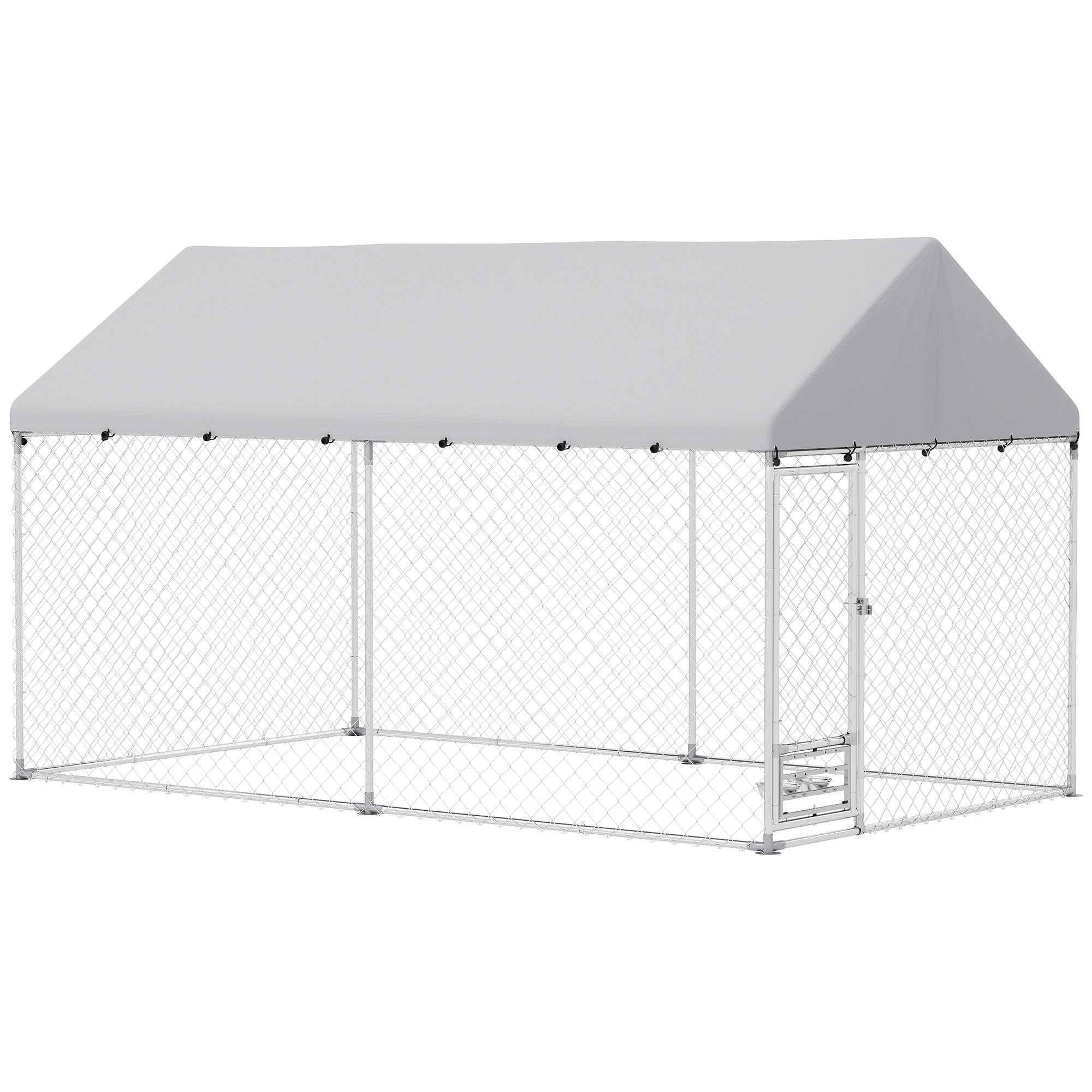 PawHut Outdoor Dog Run with Adjustable & Rotatable Bowls, Waterproof UV-Resistant Cover, Escape-Proof Lock, 13.1' x 7.5' x 7.5'