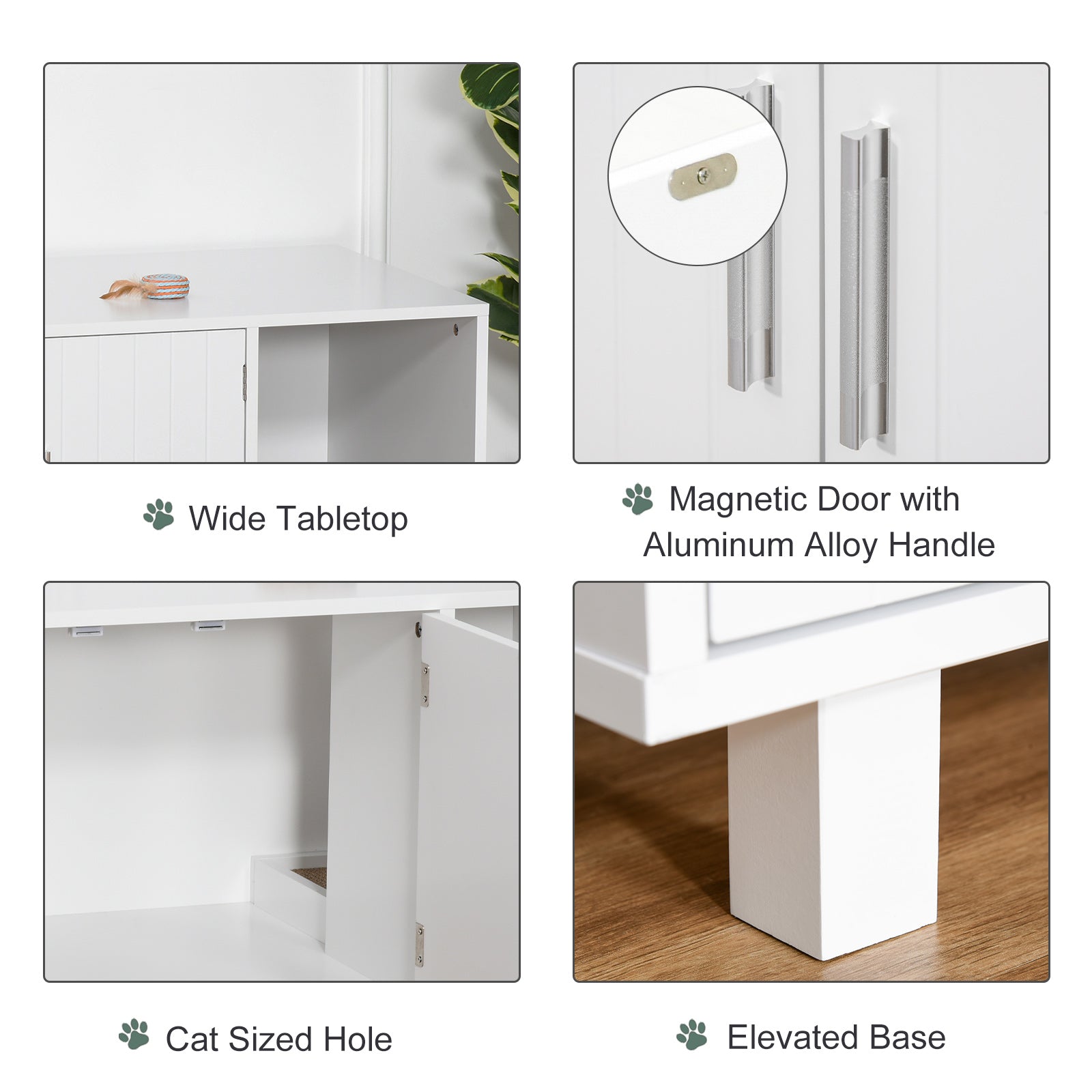 PawHut Cat Litter Box Enclosure, Hidden Litter Box Furniture, Cat House End Table Washroom with Scratching Pad, for Indoor Cats Kittens, White