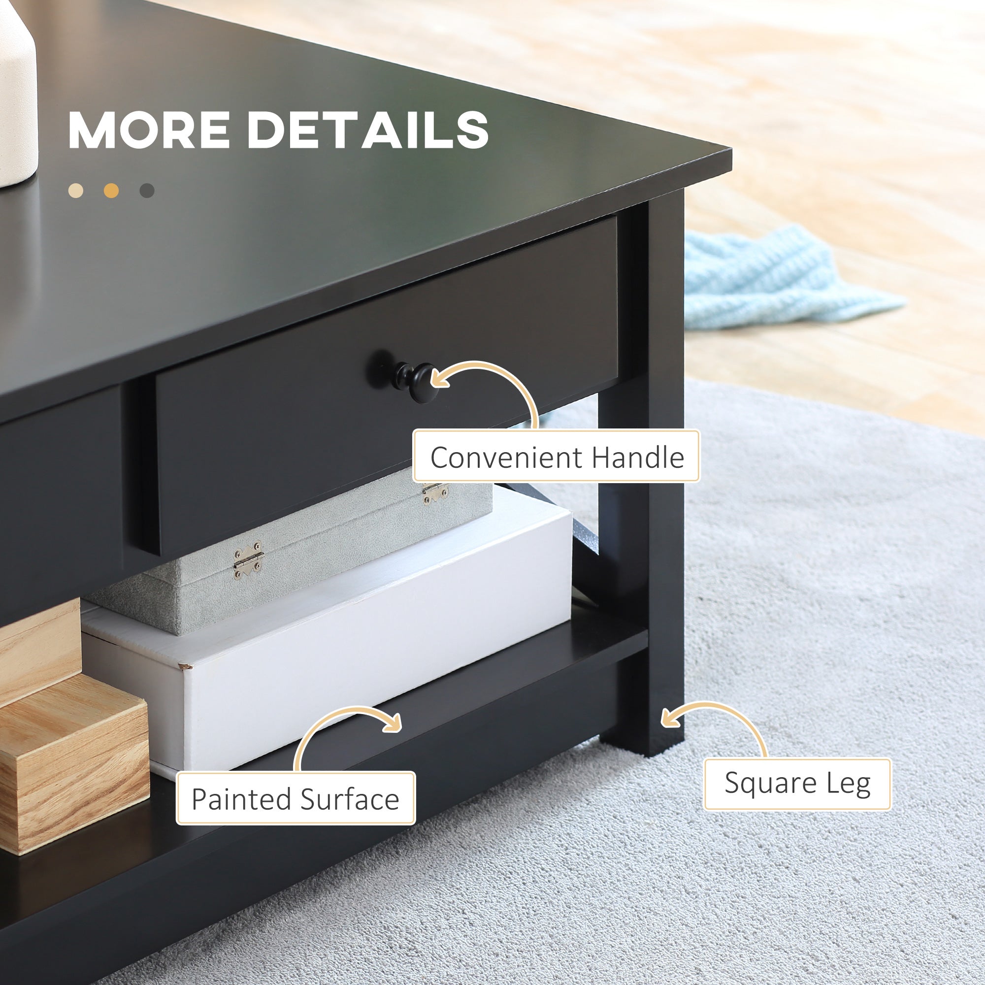 HOMCOM Coffee Table with Storage, Farmhouse Living Room Table with Drawers and Open Shelf, Centre Table with X-frames, Black