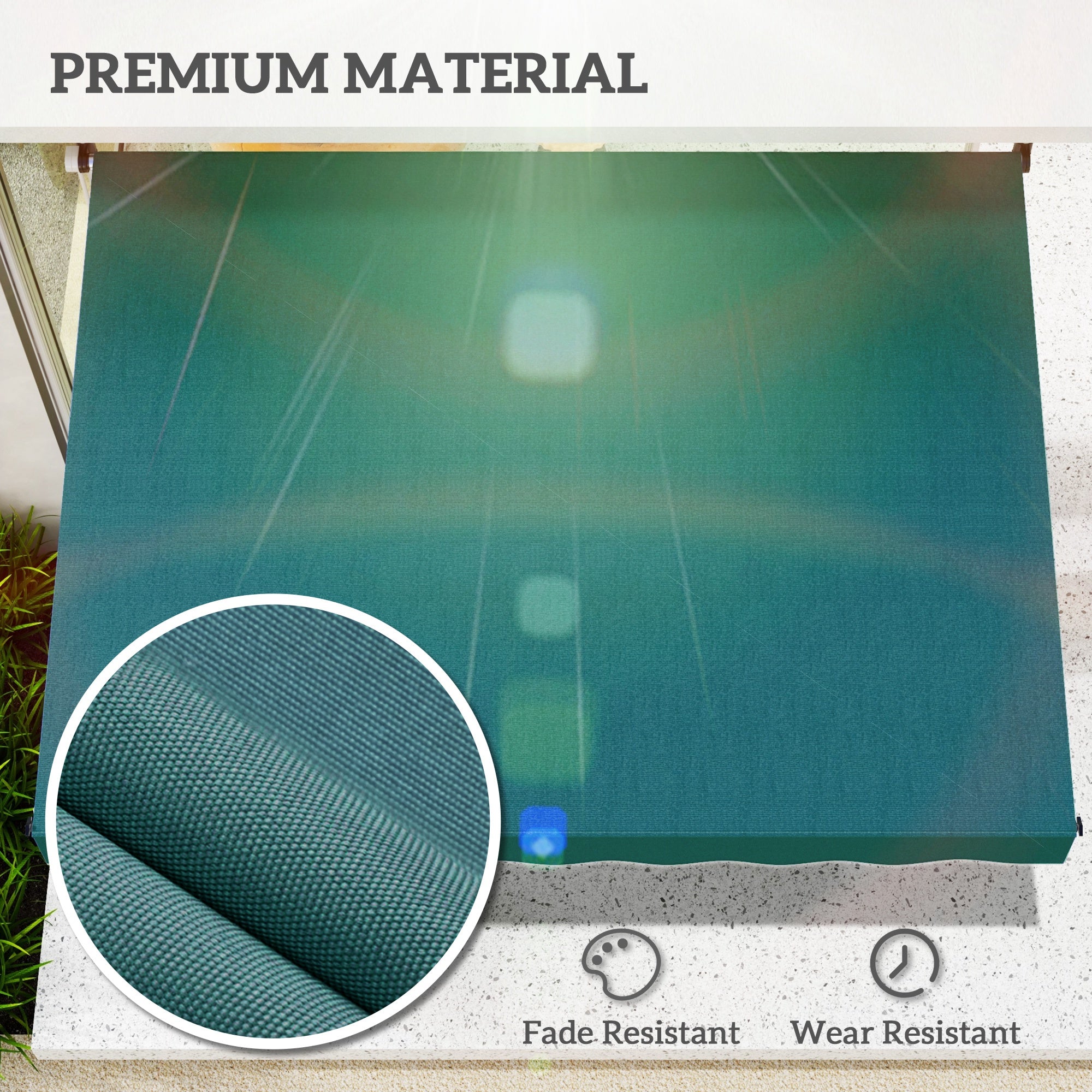 Outsunny 6.6'x5' Manual Retractable Patio Awning Window Door Sun Shade Deck Canopy Shelter Water Resistant UV Protector Green