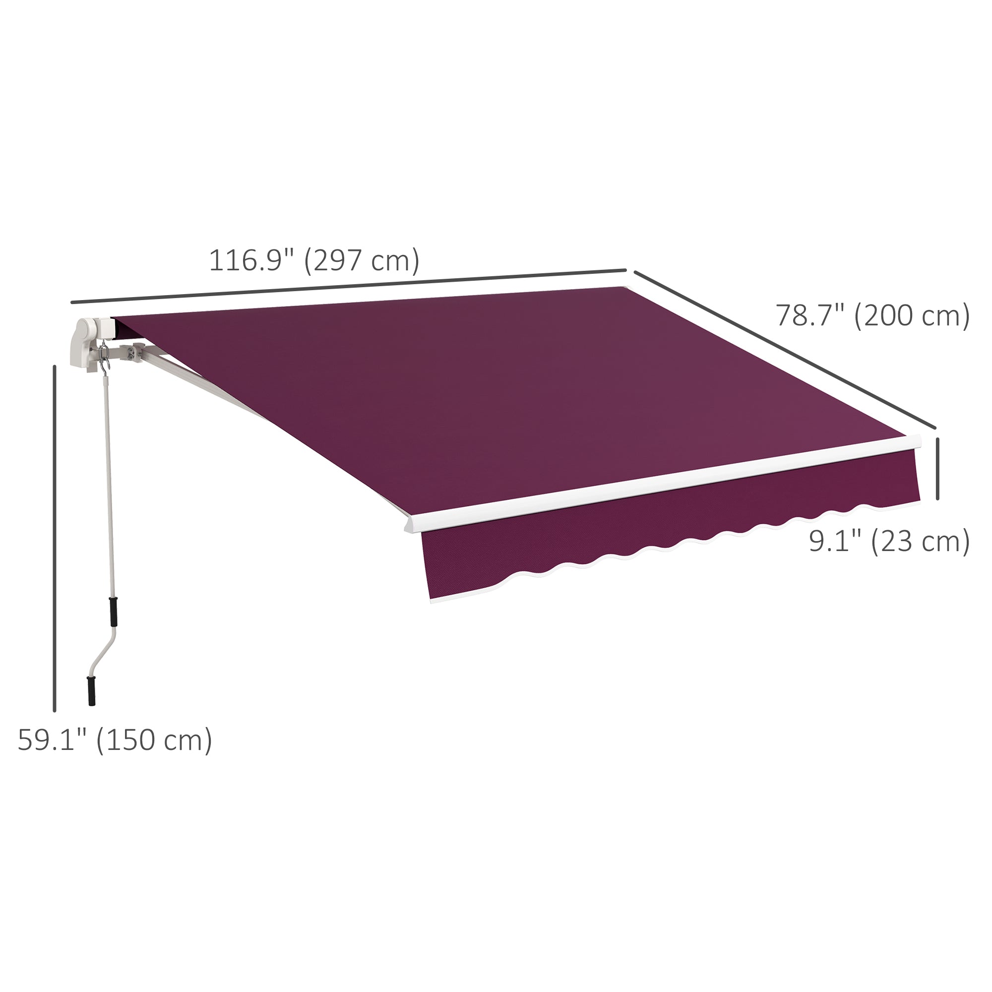 Outsunny 10' x 6.5' Manual Retractable Awning with LED Lights, Aluminum Frame Sun Canopies for Patio Door Window, Wine Red