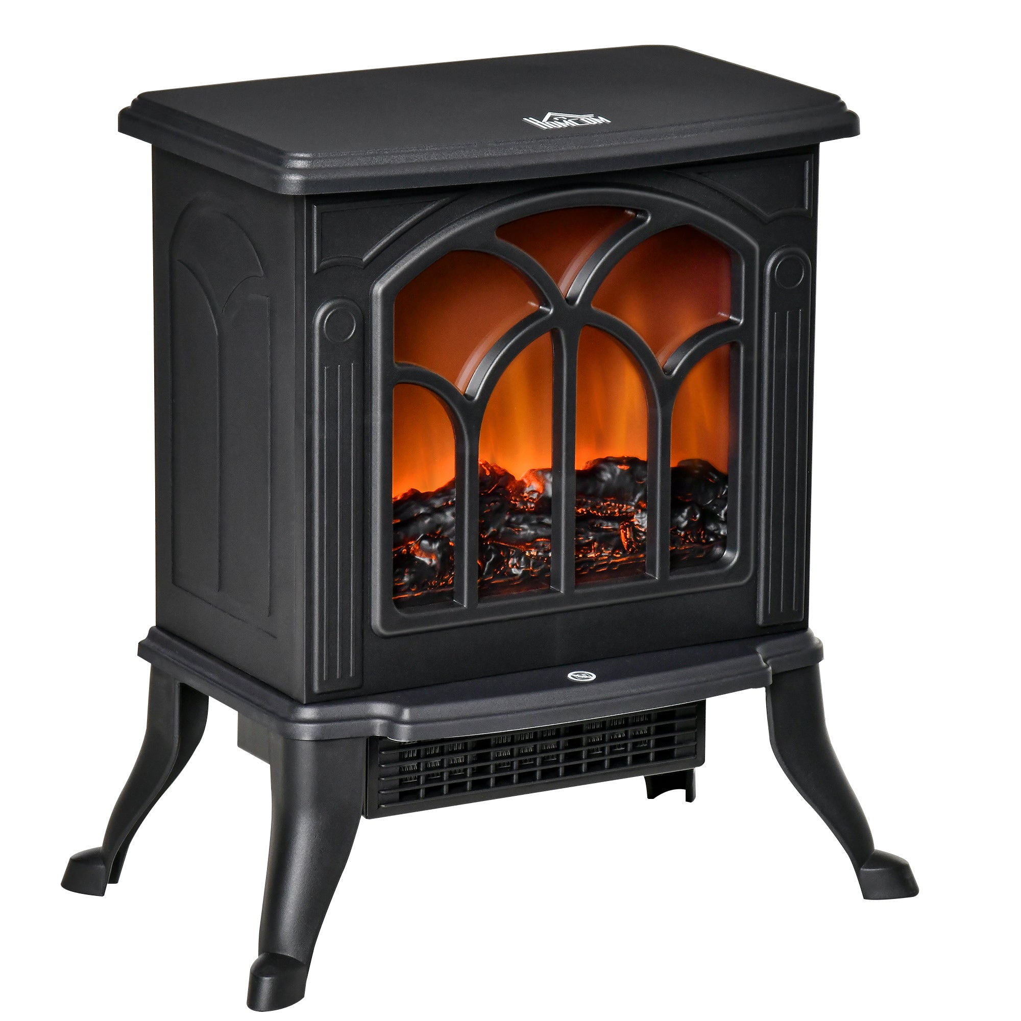 HOMCOM Electric Fireplace Heater, Freestanding Fireplace Stove with Realistic Flame, Overheat Protection, 750W/1500W, Black