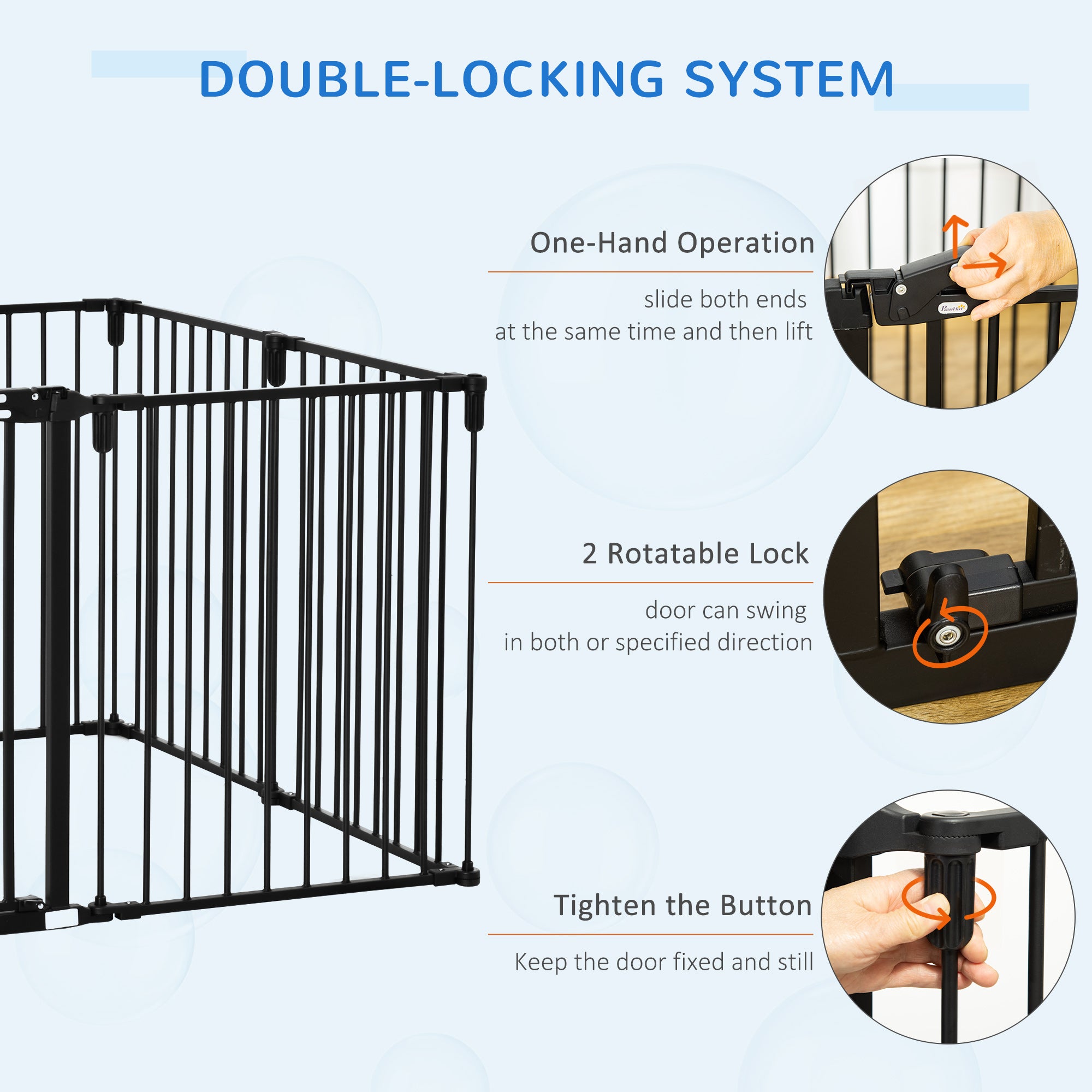 PawHut Dog Safety Gate 8-Panel Playpen Fireplace Christmas Tree Steel Fence Stair Barrier Room Divider Black