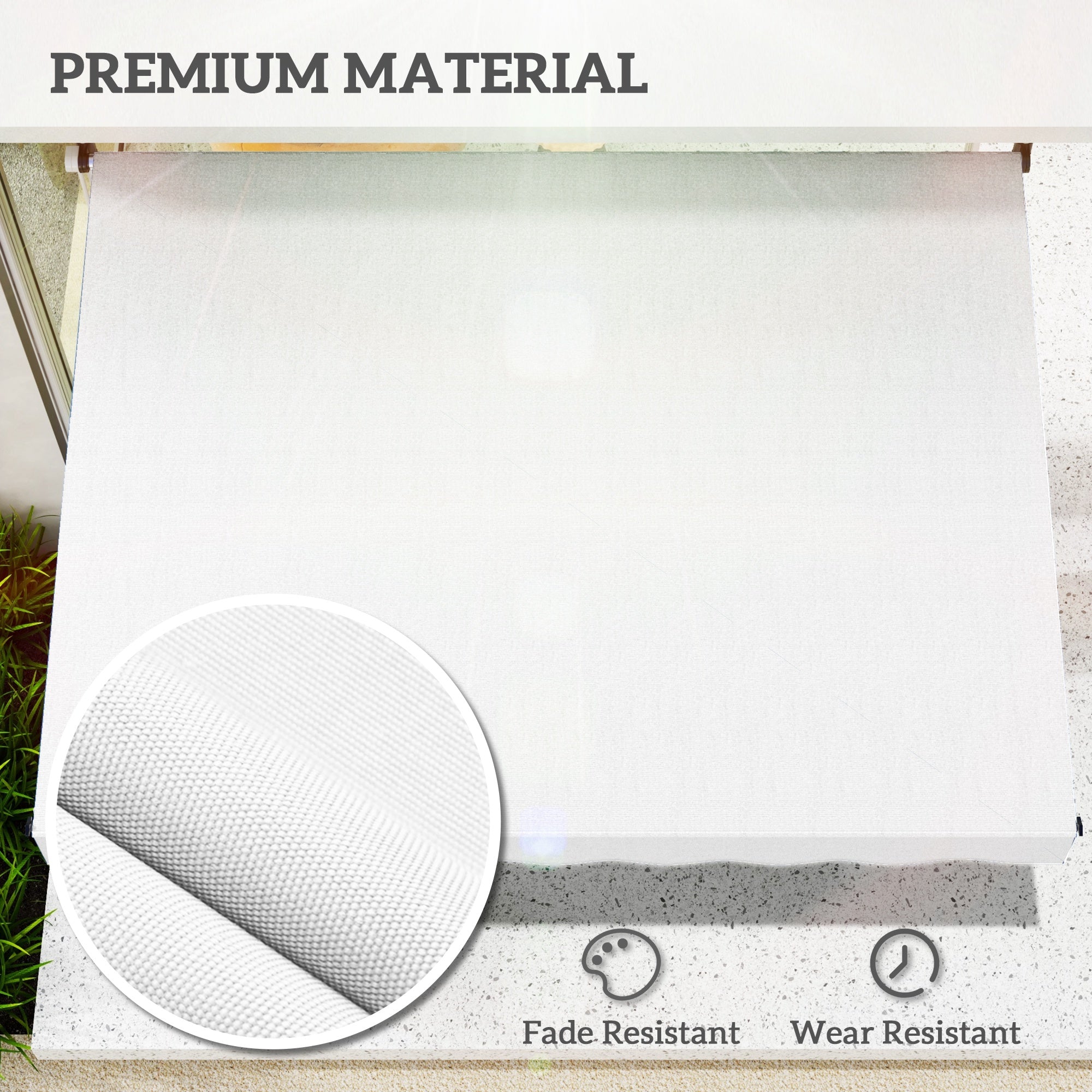 Outsunny 6.6'x5' Manual Retractable Patio Awning Window Door Sun Shade Deck Canopy Shelter Water Resistant UV Protector White