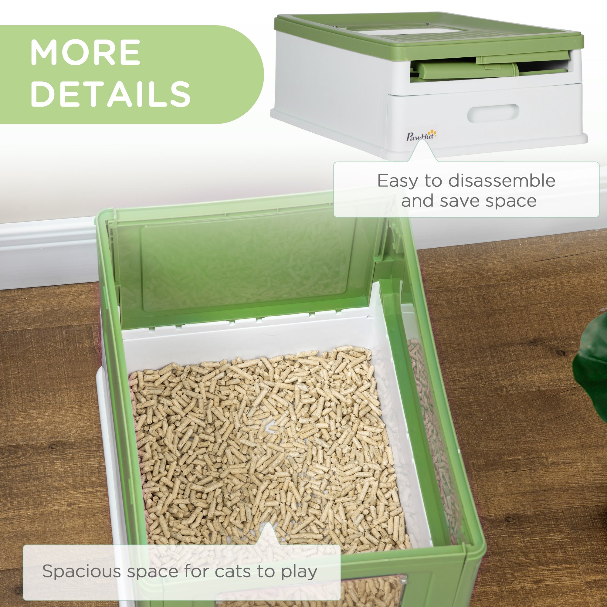 PawHut Top Entry Enclosed Kitty Litter Box with Scoop, Tray, Front Entry, Large Space, Foldable, Portable, Dark Green