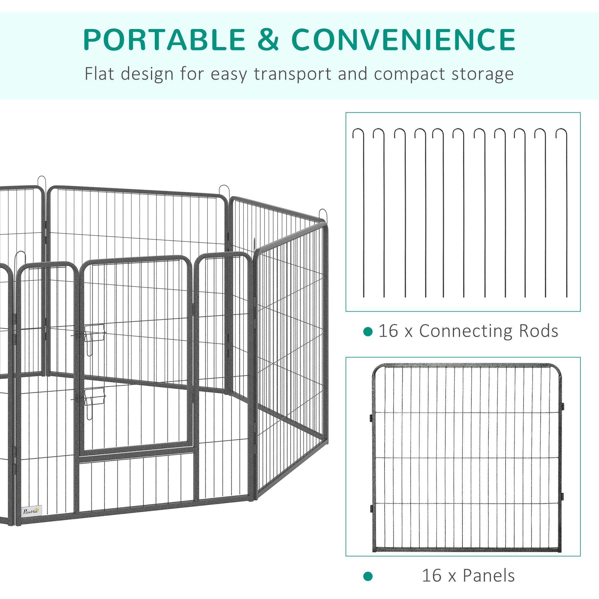 PawHut Heavy Duty Pet Playpen, 16 Panels Steel Dog Fence Puppy Exercise Pen with 2 Doors Locking Latch, 31.5" Height