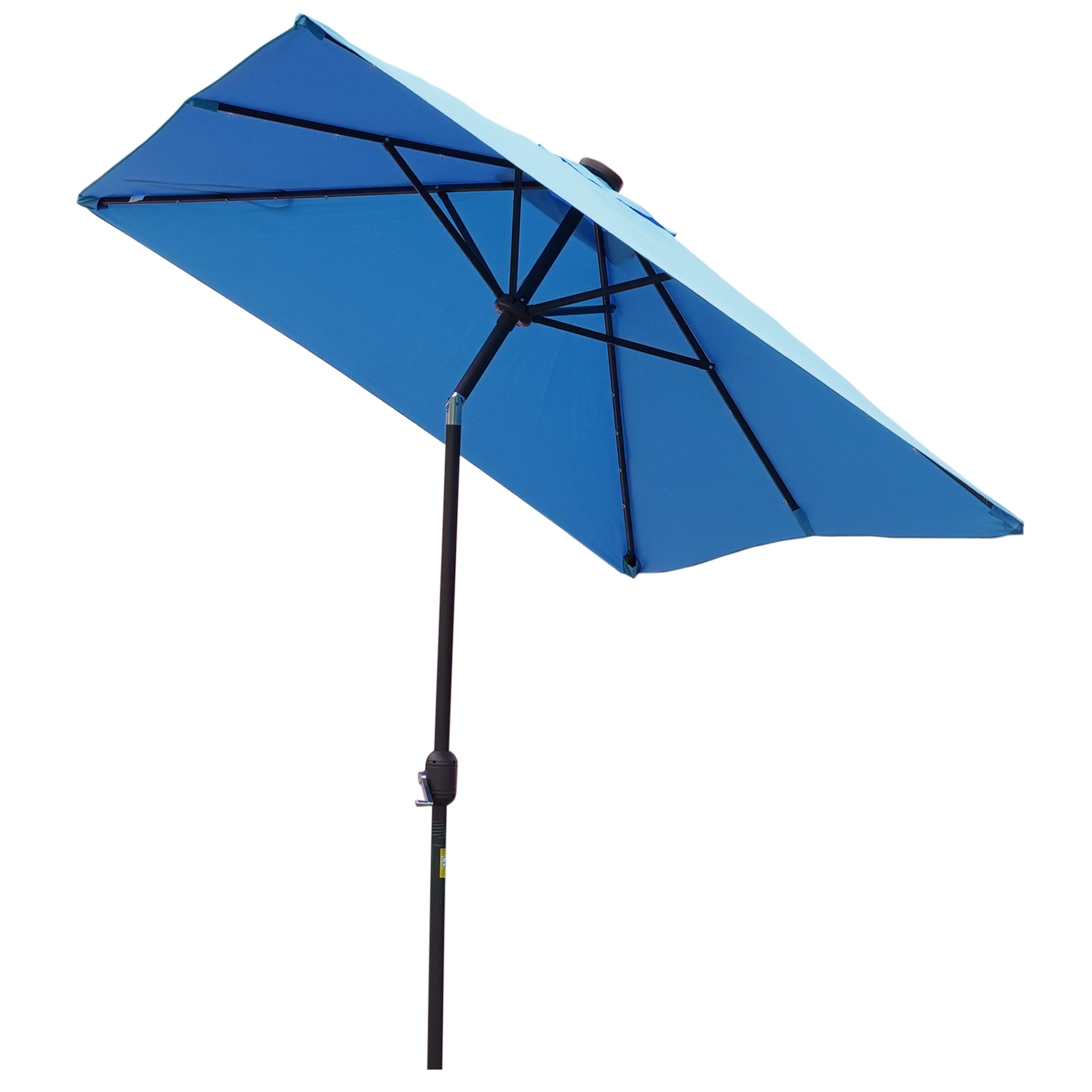 Outsunny 6' x 10' Patio Umbrella with 22 LED Solar Lights and Tilt, Rectangular Outdoor Table Umbrella with Crank, Light Blue