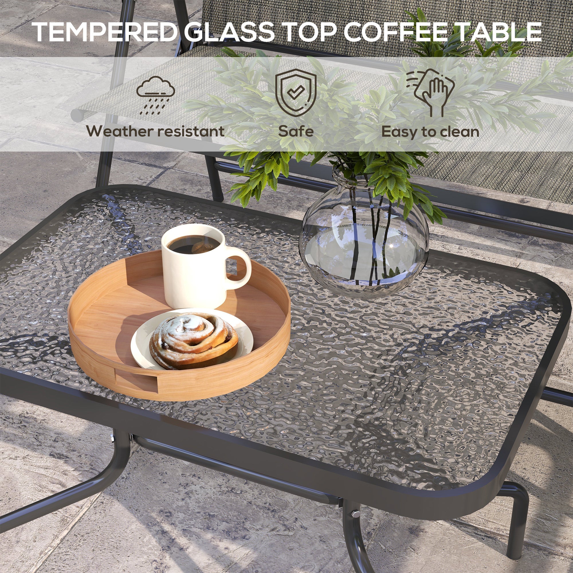 Outsunny Outdoor 4 Pieces Patio Furniture Set, Garden Set with Two Foldable Armchairs, a Loveseat & Glass Top Table, Mixed Brown