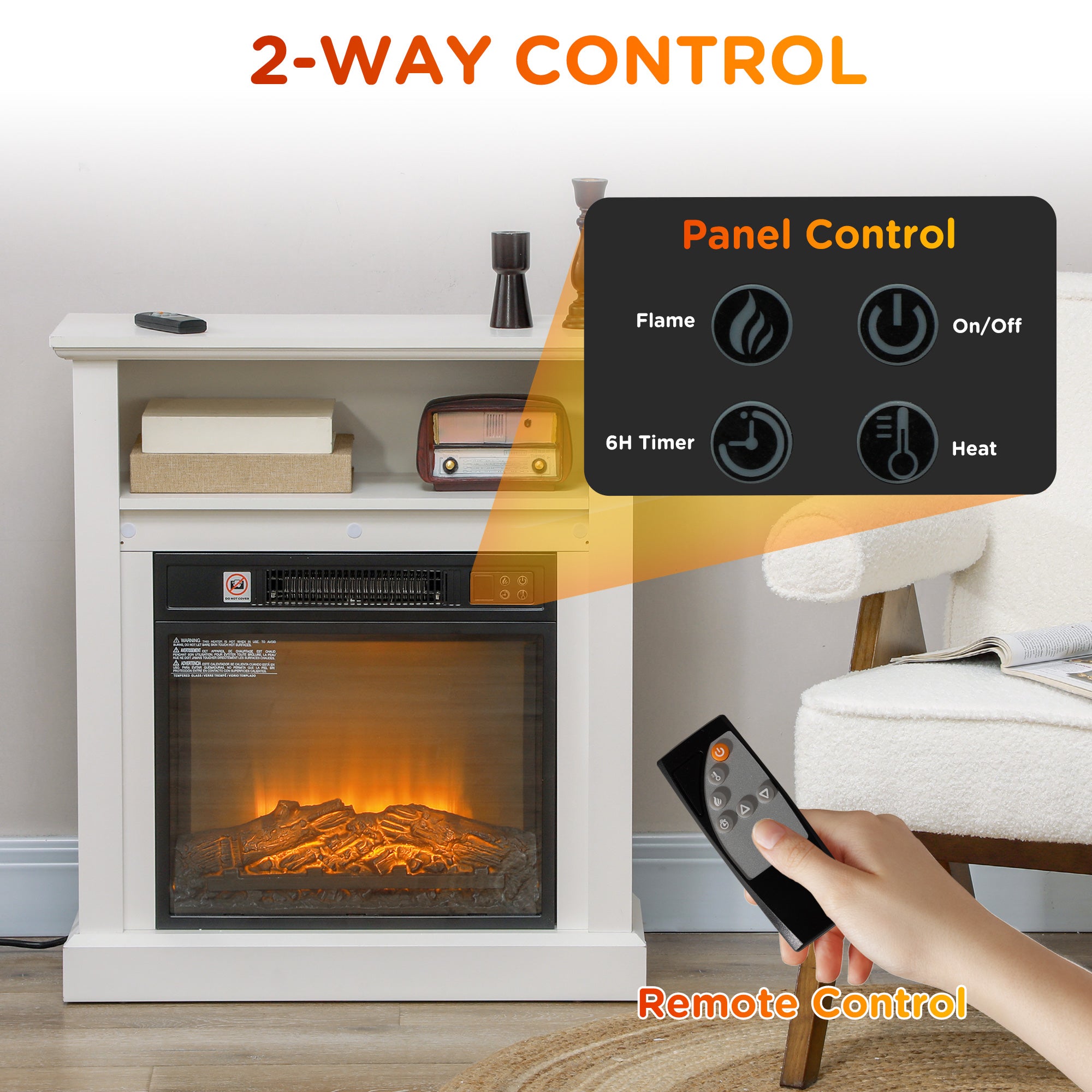 HOMCOM 27" Freestanding Electric Fireplace with Mantel, 1400W Replaceable Fireplace Insert Heater with Timer, White