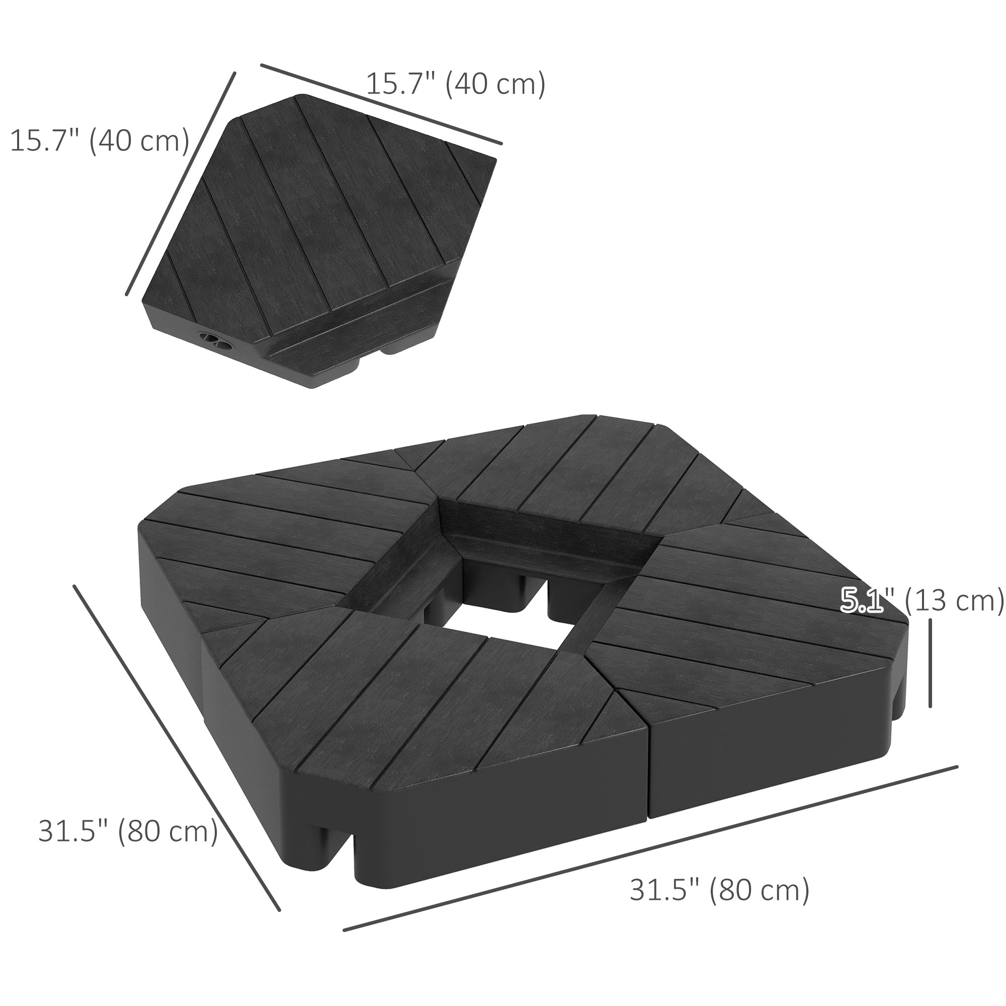 Outsunny Offset Umbrella Base Outdoor Umbrella Weights, 132 lb. Capacity Water or 176 lb. Capacity Sand, Black
