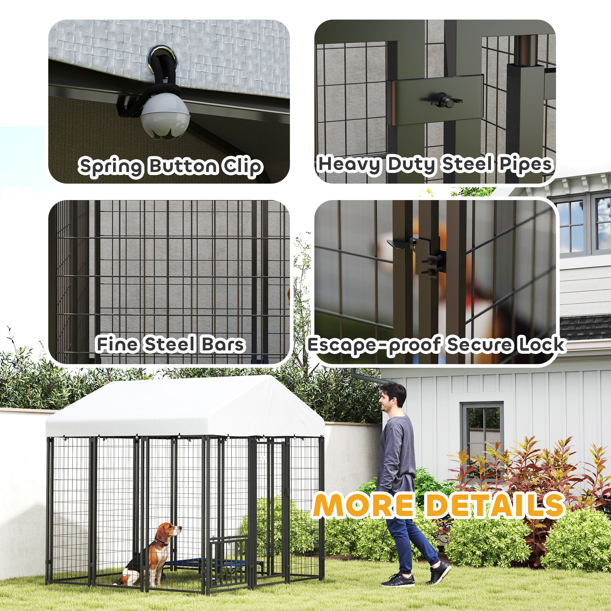 PawHut Outdoor Dog Kennel with Waterproof UV-Resistant Cover, Rotating & 4-Level Adjustable Feeding Bowls, 5.9 x 5.9 x 6 ft