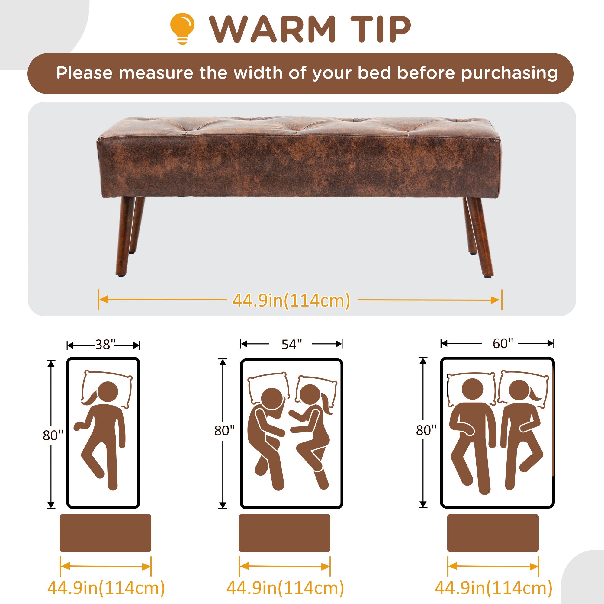 HOMCOM Bedroom Bench, End of Bed Bench with Button Tufted, PU Leather Upholstered Entryway Bench with Wood Legs, Brown