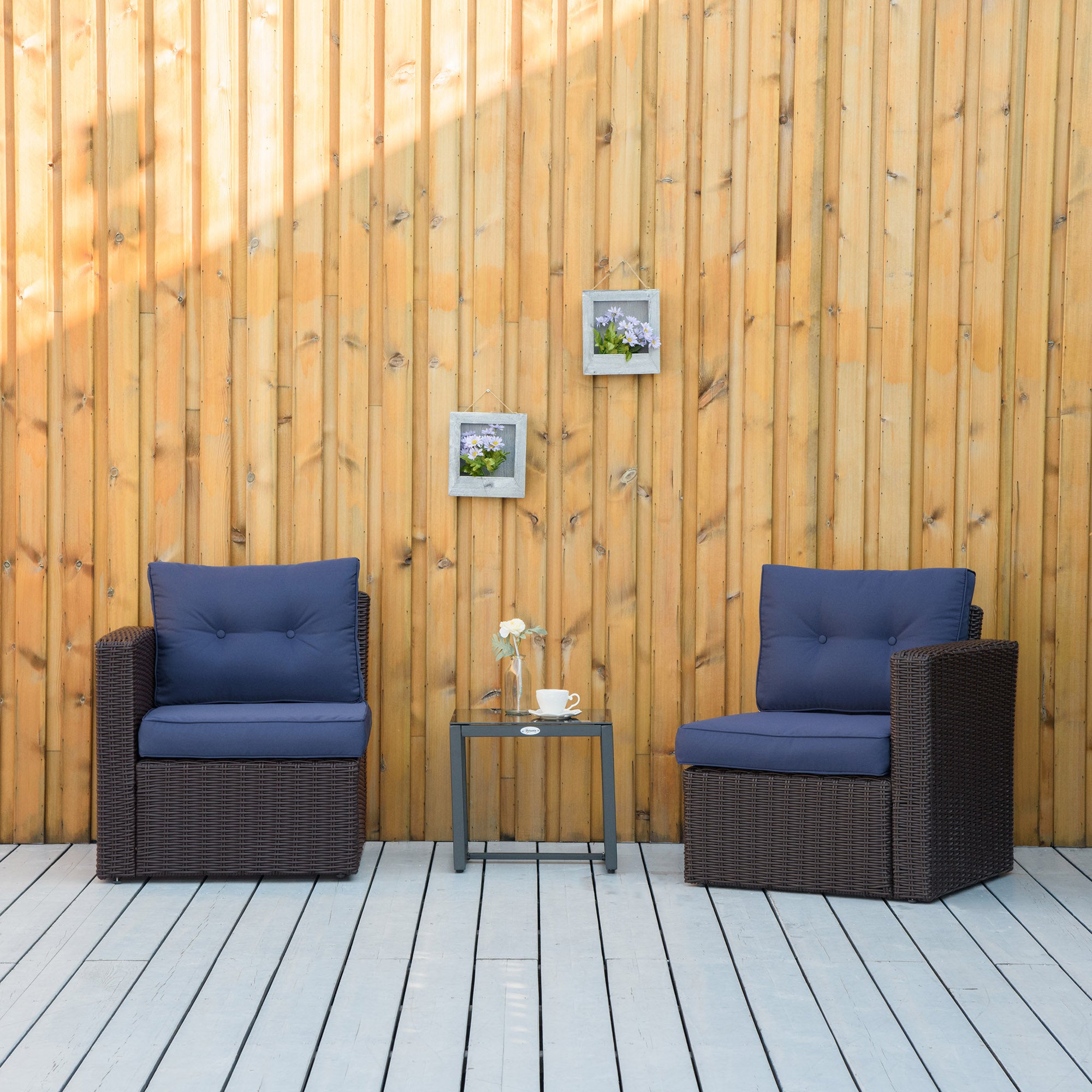 Outsunny 2 Pieces Patio Furniture Set Outdoor Loveseat Wicker Corner Sofa Set Outdoor Freely Combination PE Rattan Furniture, W/ Curved Armrests & Padded Cushion for Balcony, Garden, Lawn, Dark Blue